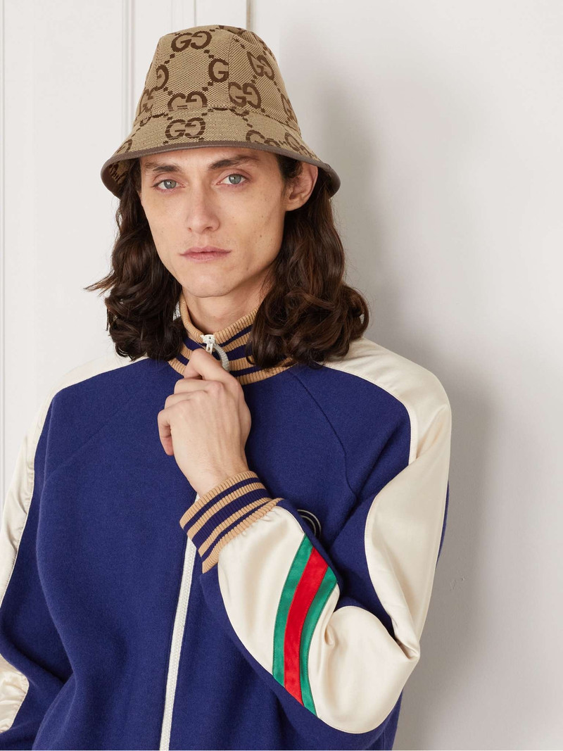 GUCCI Leather-Trimmed Monogrammed Cotton-Blend Canvas Bucket Hat outlook