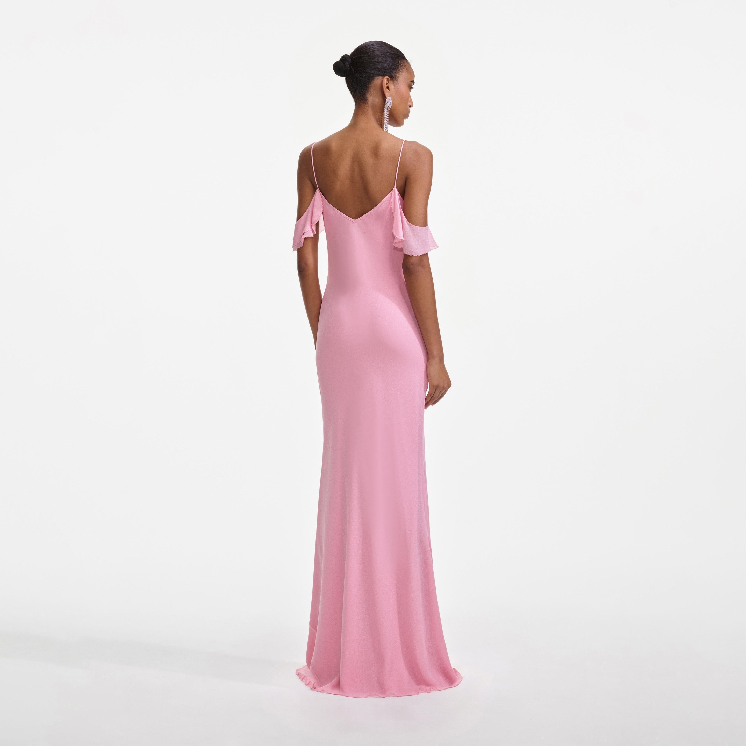 Pink Georgette Flower Maxi Dress - 3