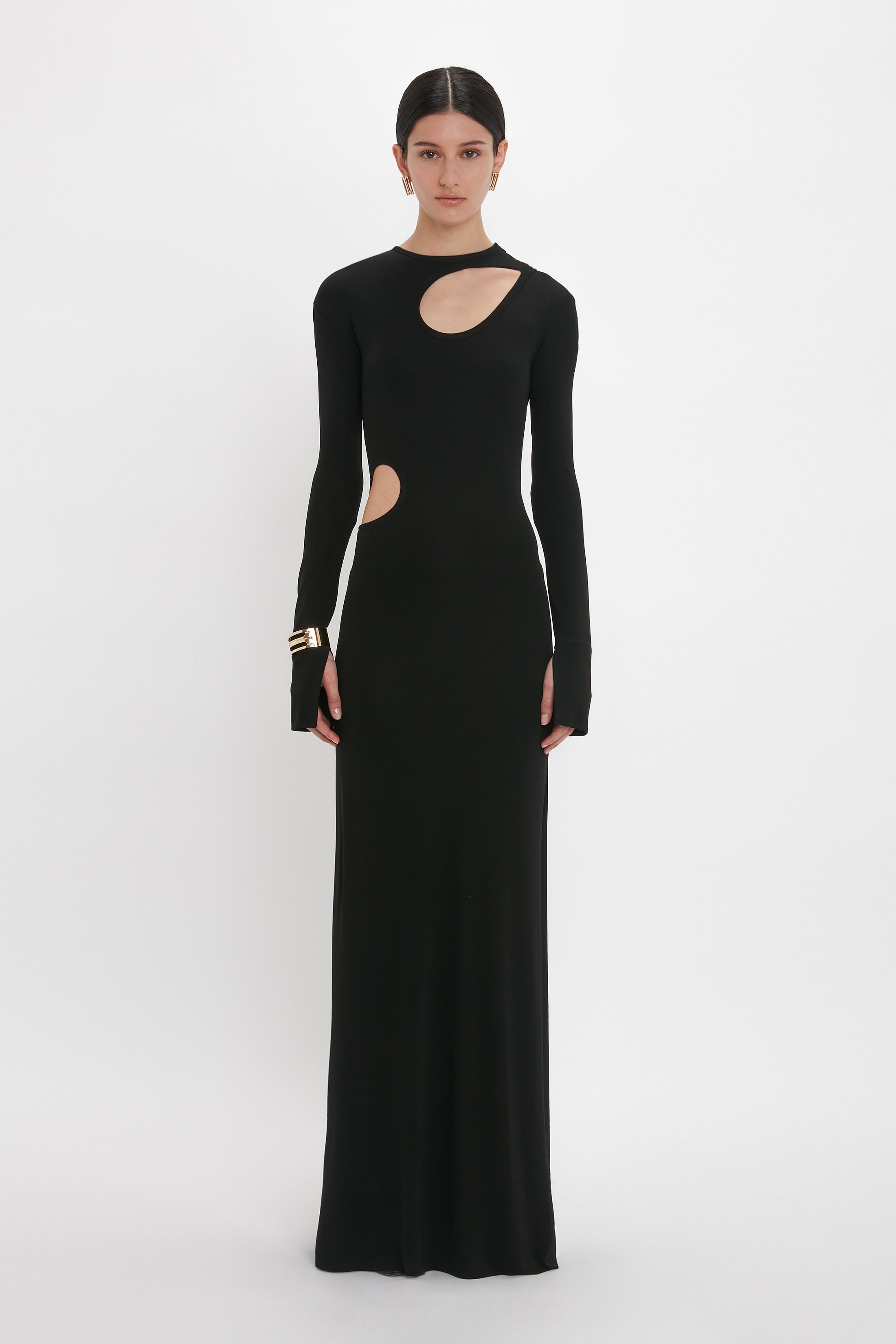 Cut-Out Jersey Floor-Length Dress In Black - 2