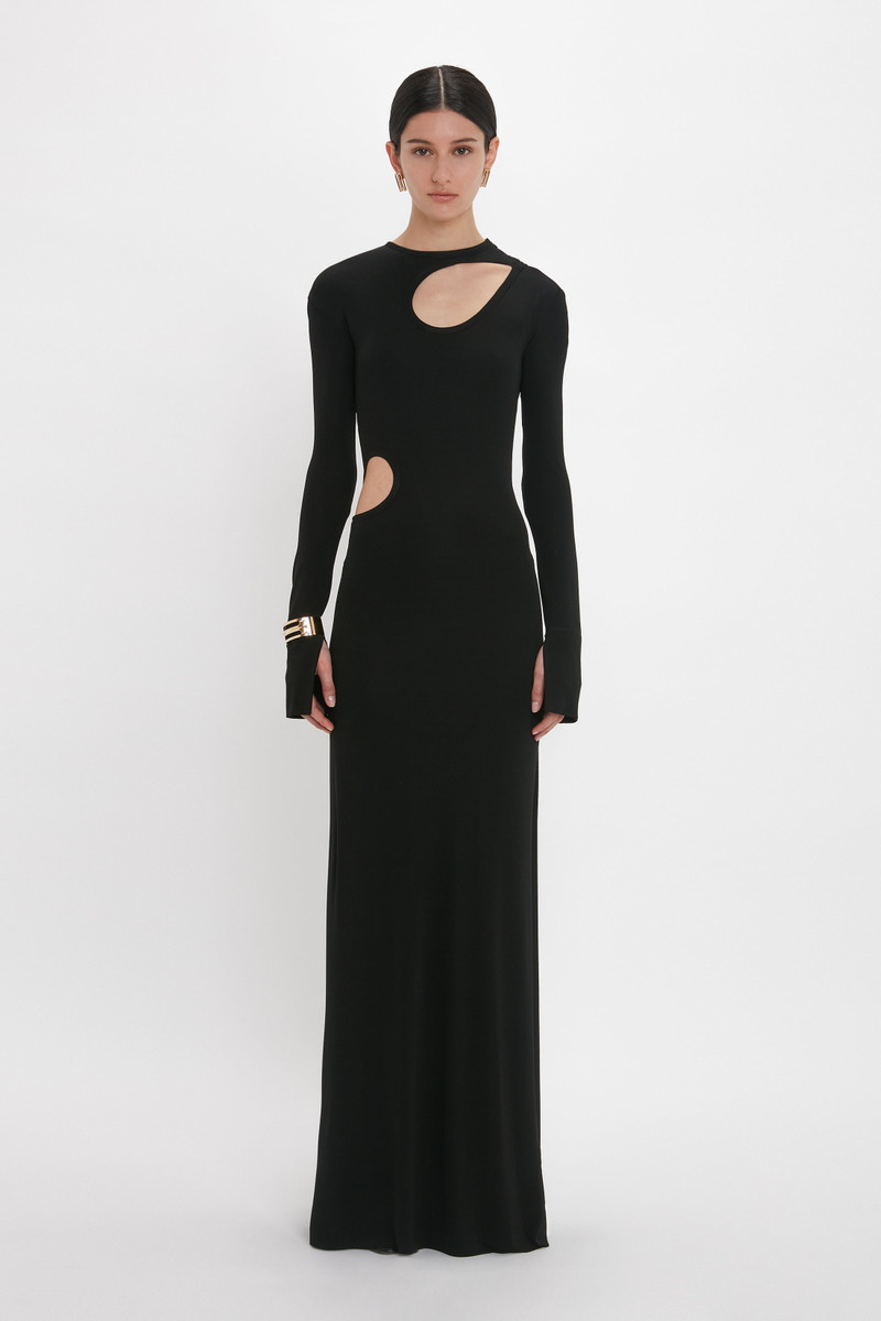 Victoria Beckham Cut-Out Jersey Floor-Length Dress In Black outlook