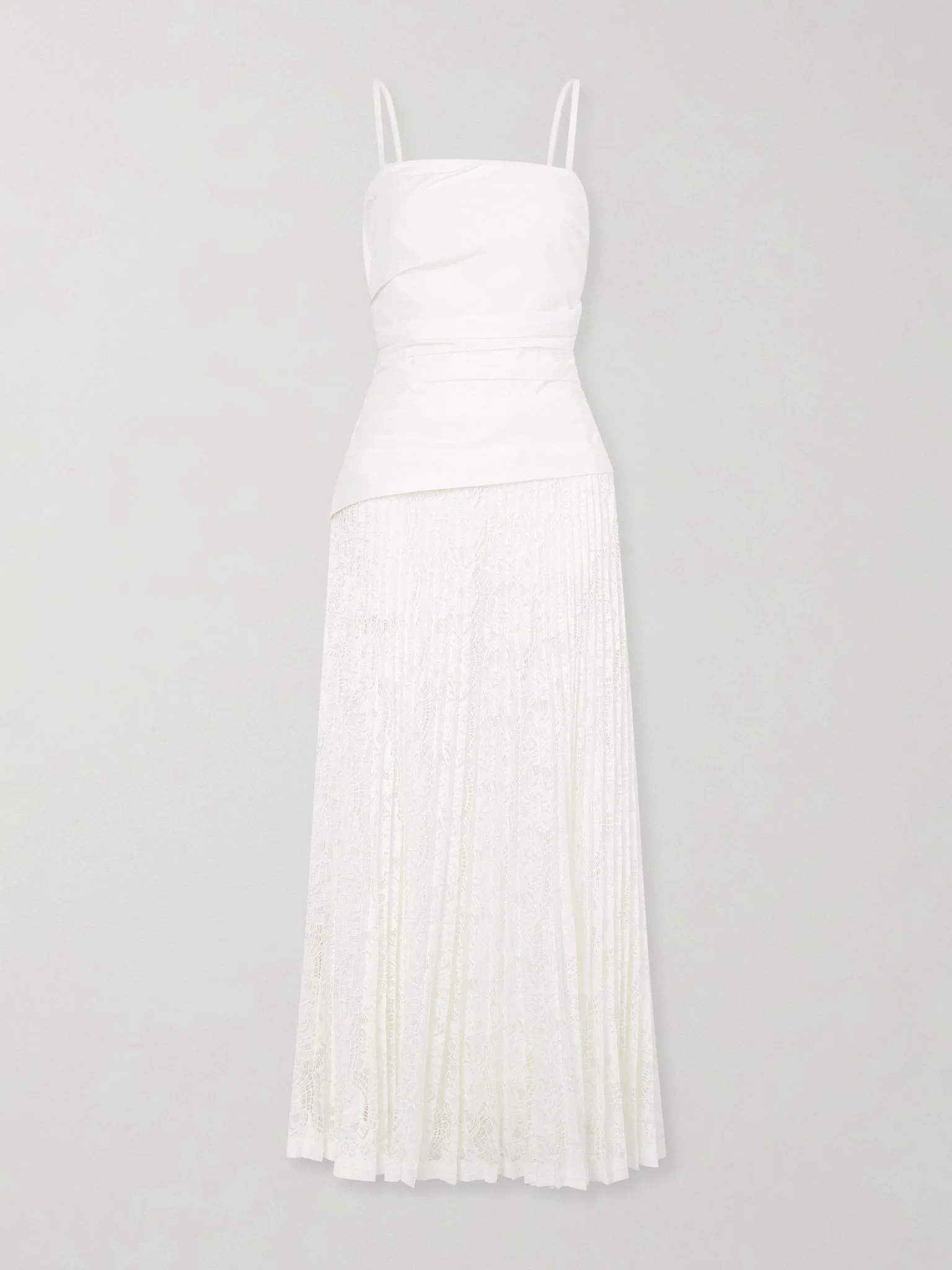 Annalise pleated lace and cotton-poplin midi dress Ivory - 1