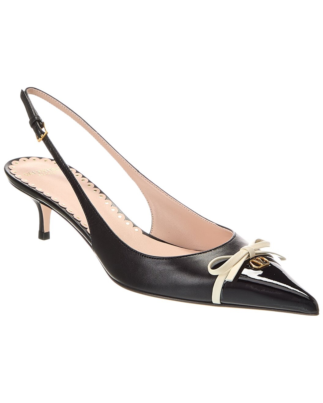 Valentino Bow Detail 45 Leather Slingback Pump - 1