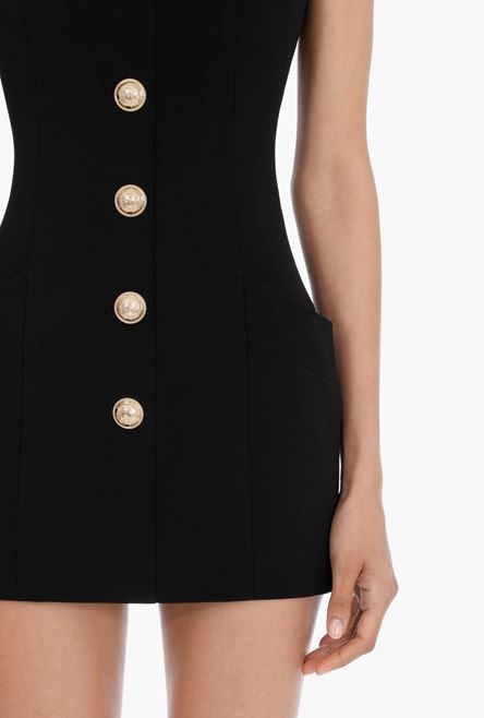 Short black wool dress with gold-tone buttons - 8