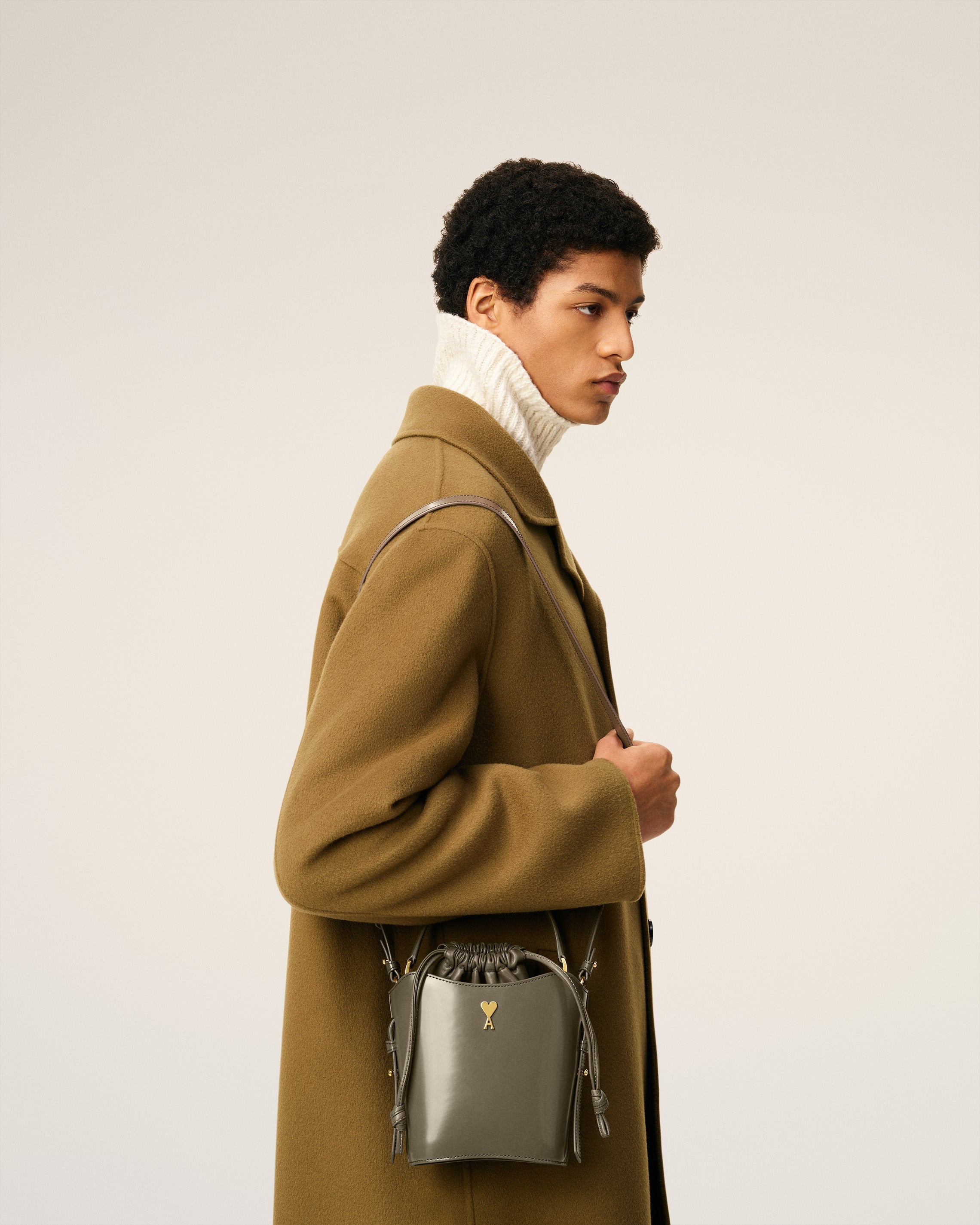 GREY GLAZED LEATHER MINI PARIS PARIS BUCKET BAG - 2