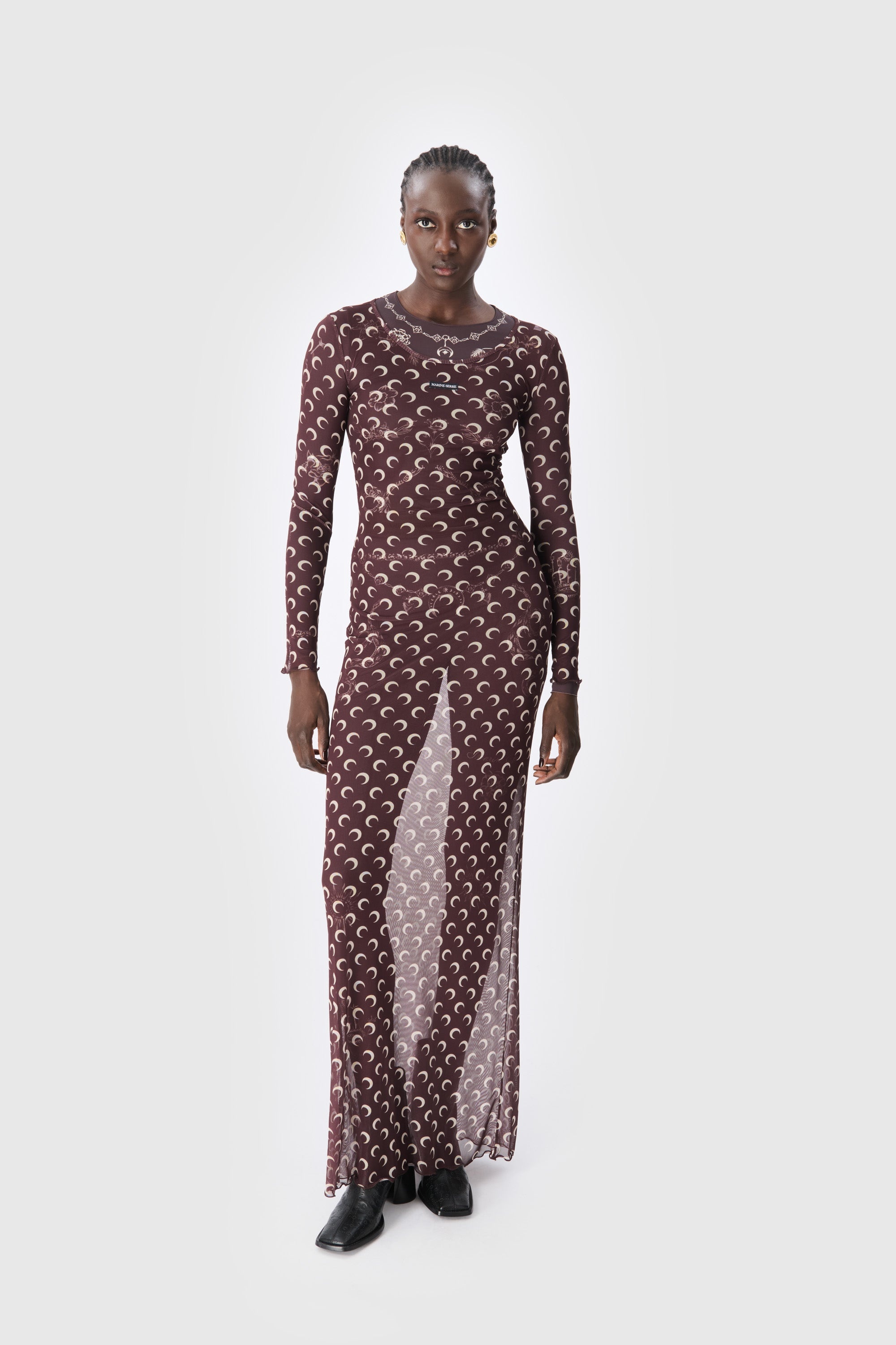 Moon Printed Mesh Panelled Dress - 1