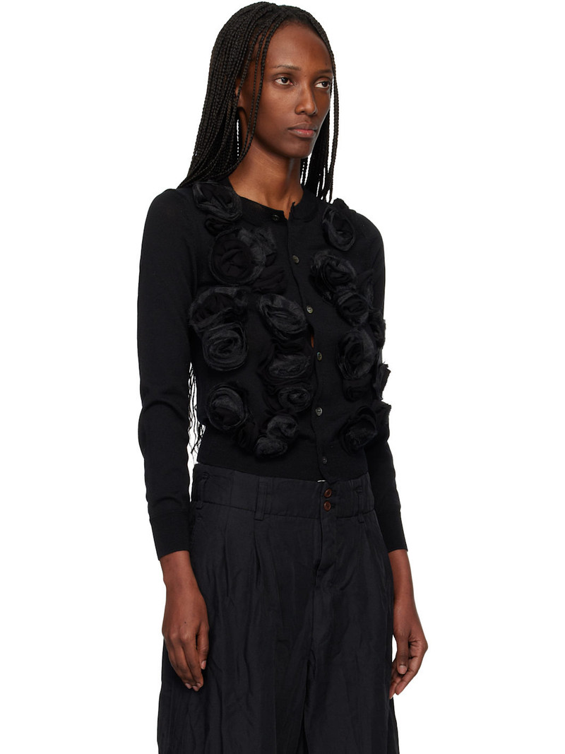 Black Lambswool Jersey X Flower Embroidery Cardigan 2