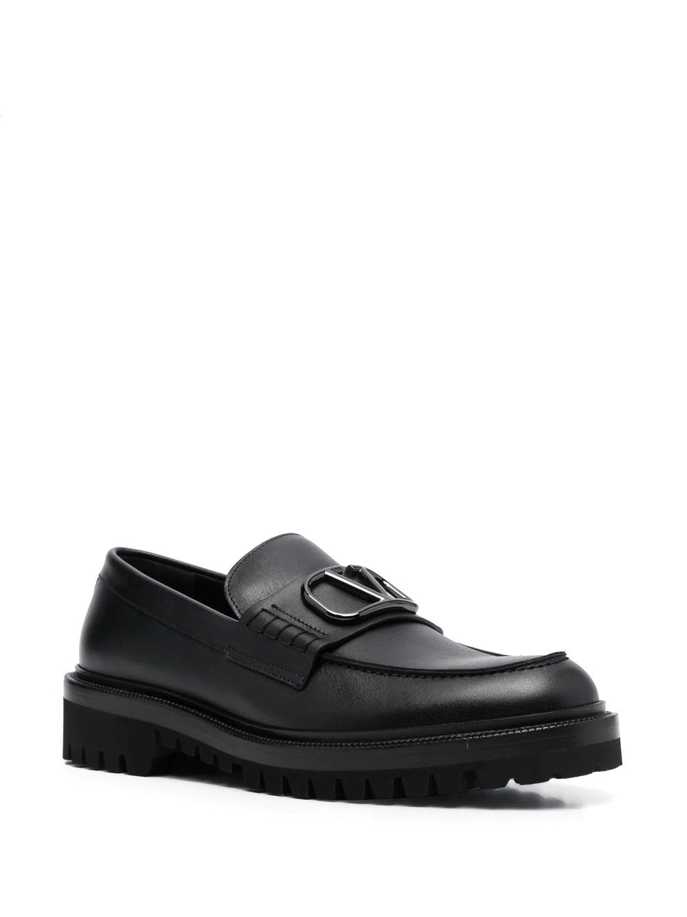 logo-plaque leather loafers - 2