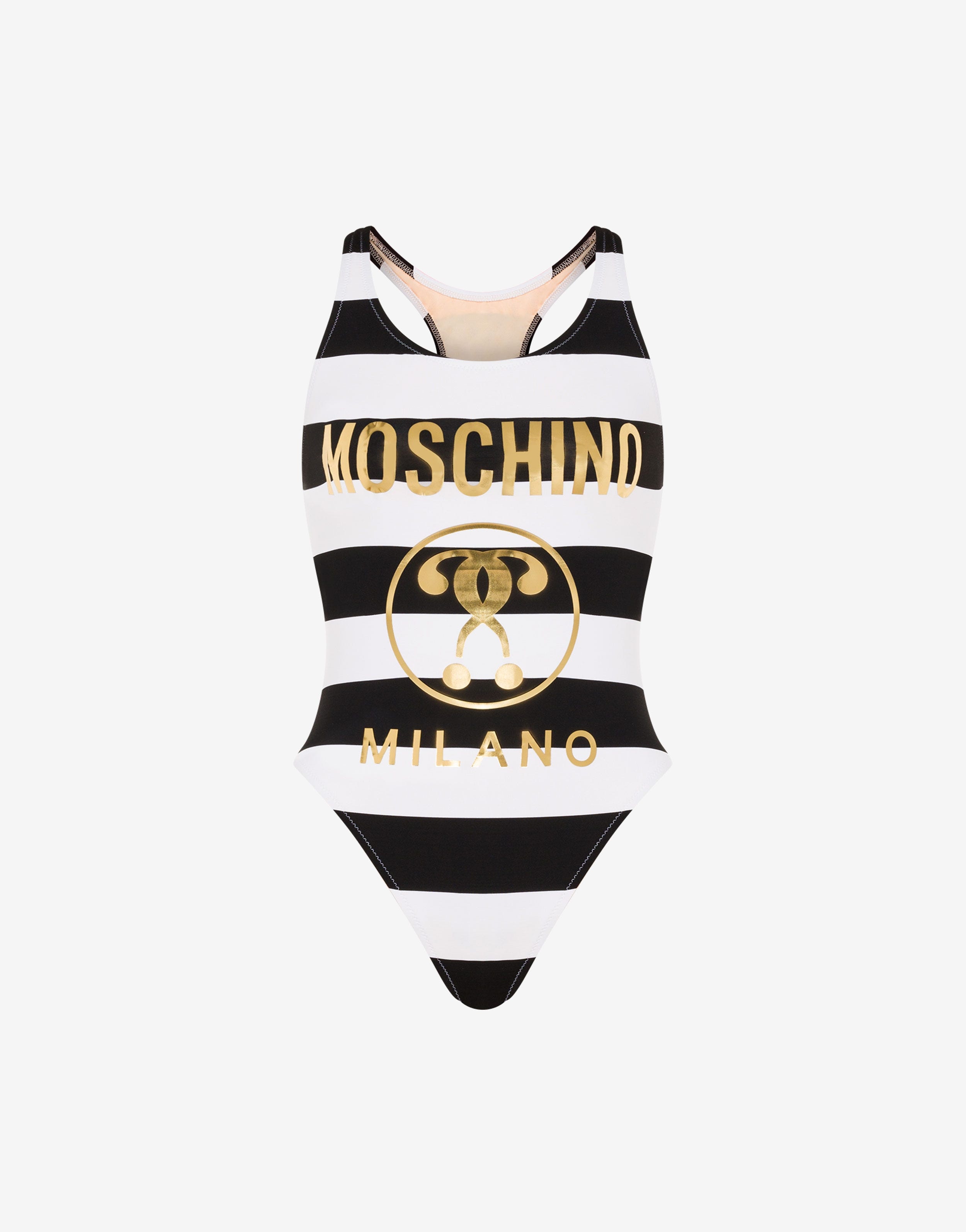 DOUBLE QUESTION MARK STRIPED ONE-PIECE SWIMSUIT - 1