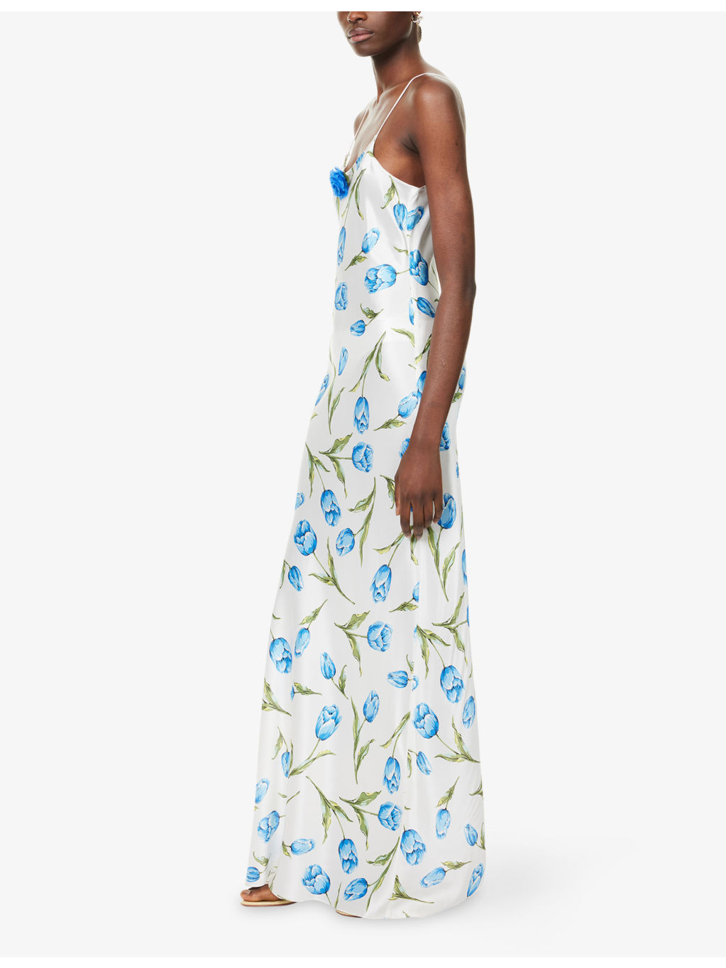 Rosette Shoulder-Straps Silk Gown - 3