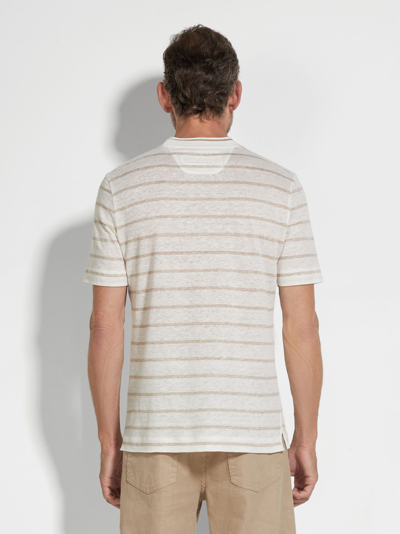 WHITE AND LIGHT TAUPE LINEN T-SHIRT 5
