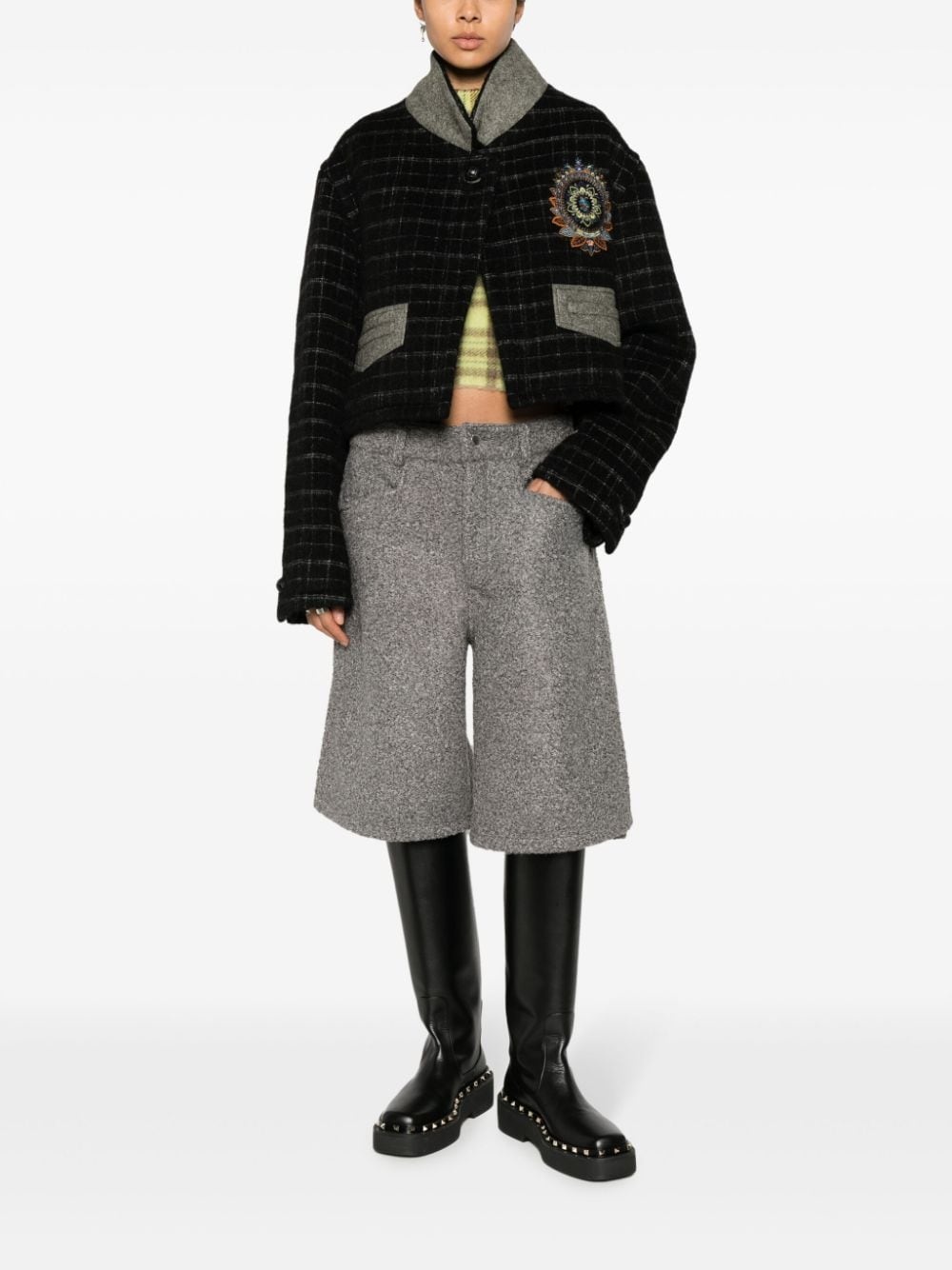 checked cropped jacket - 2