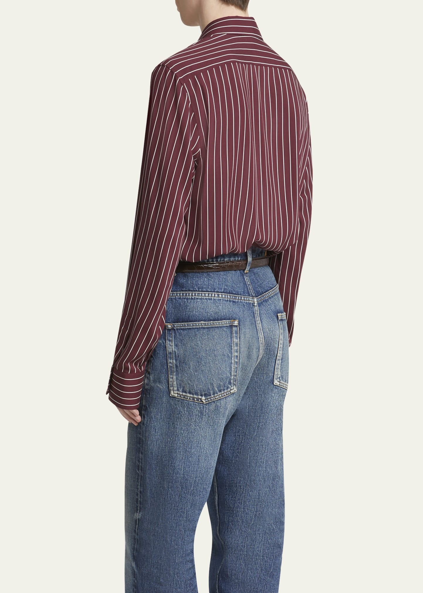 Men's Vertical Stripe Silk Sport Shirt - 3