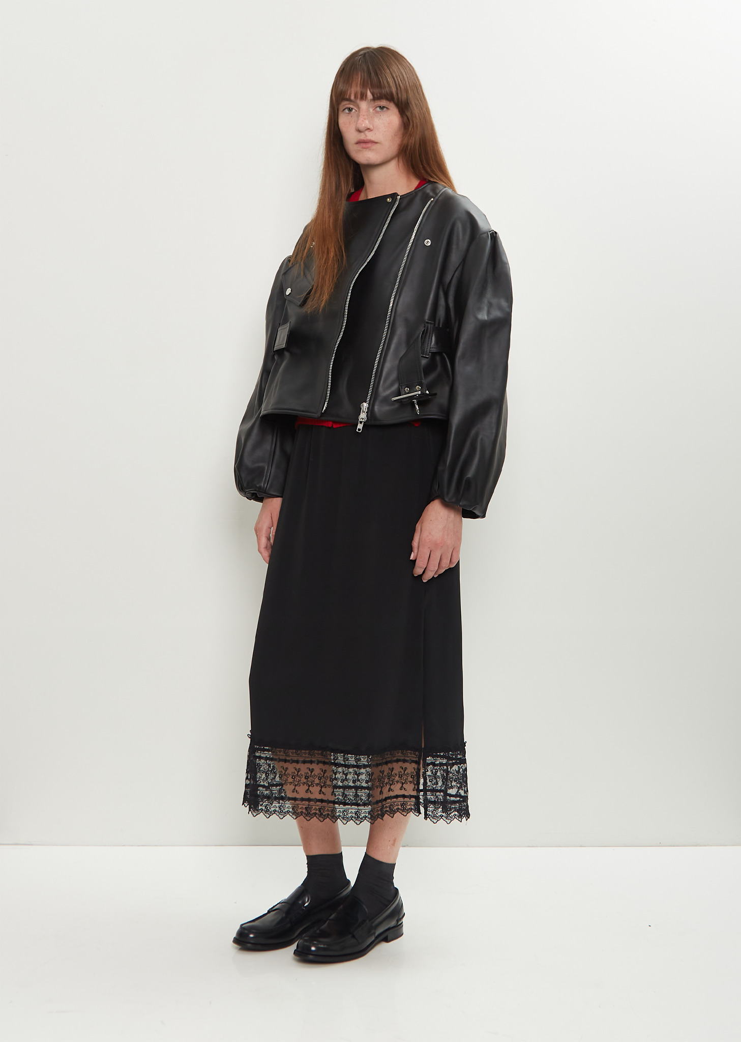 Sculpted Belt Detail Biker Jacket - 4