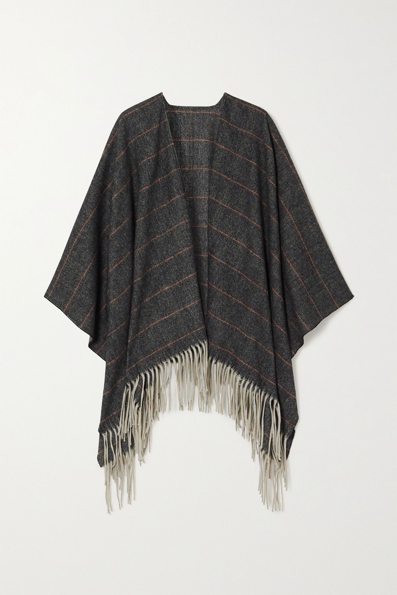 Fringed checked wool wrap - 1