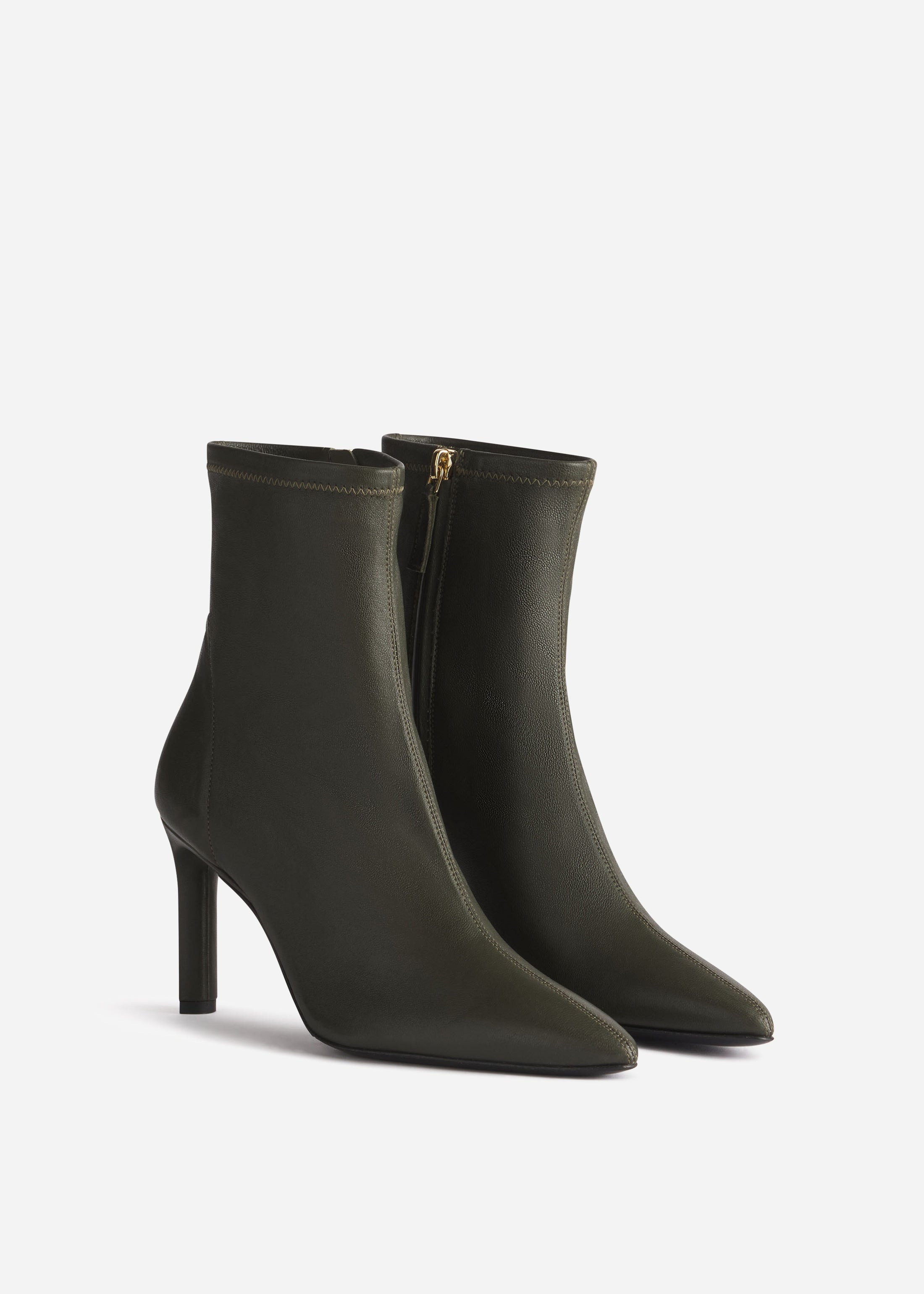 Heeled Leather Sock Bootie in Olive - 2