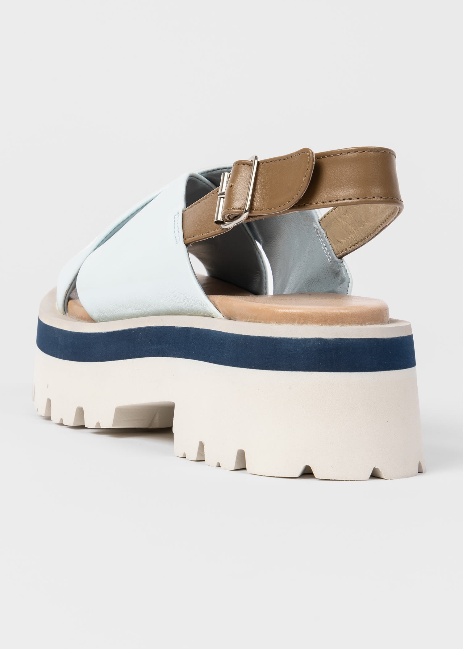 Light Blue 'Logan' Leather Platform Sandals - 4