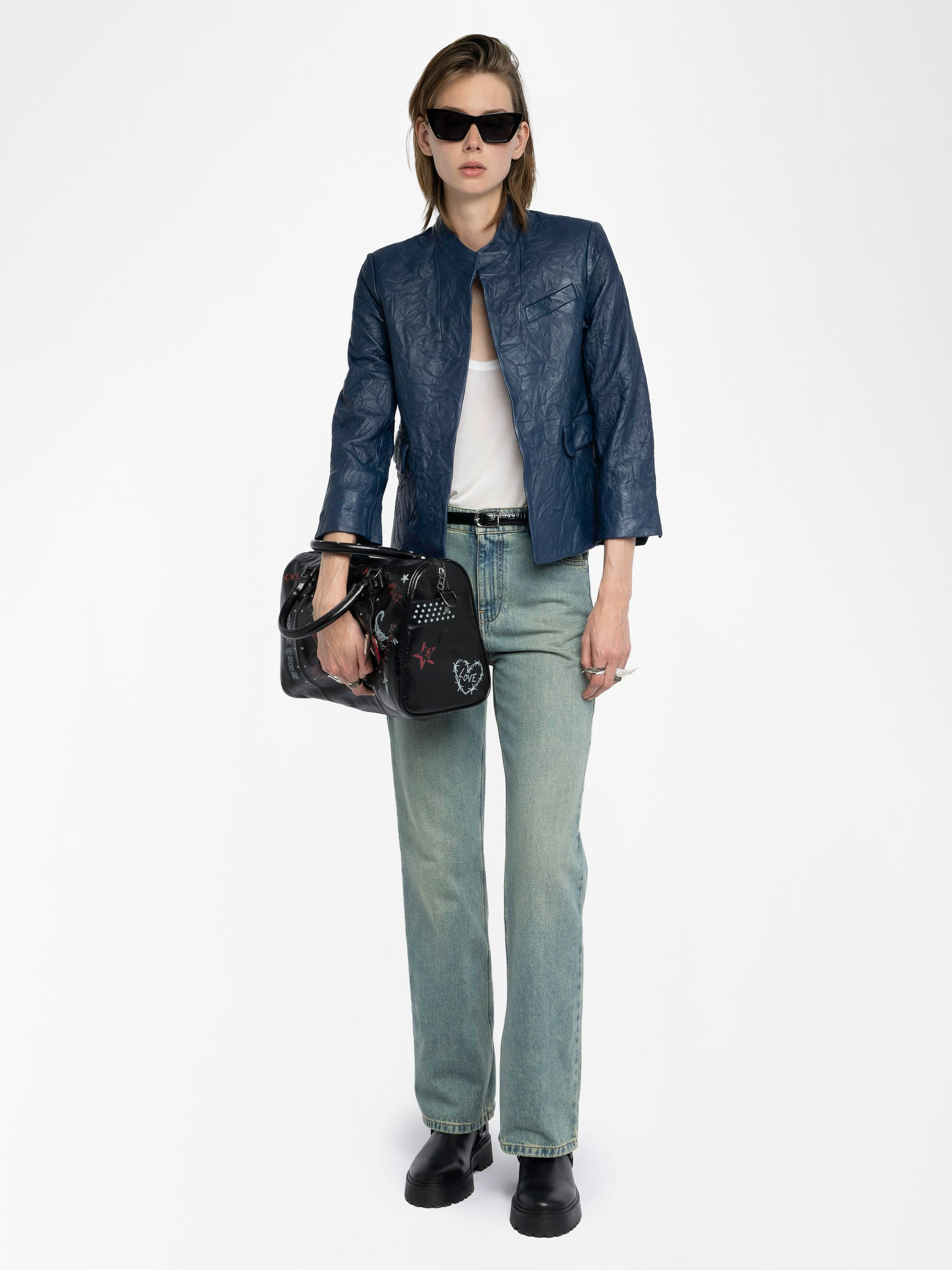 Veryn Crinkled Leather Blazer - 3