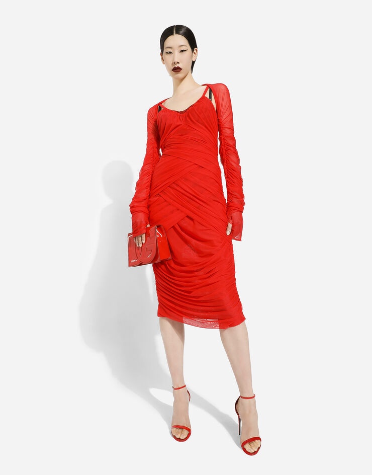 Tulle draped calf-length dress - 8