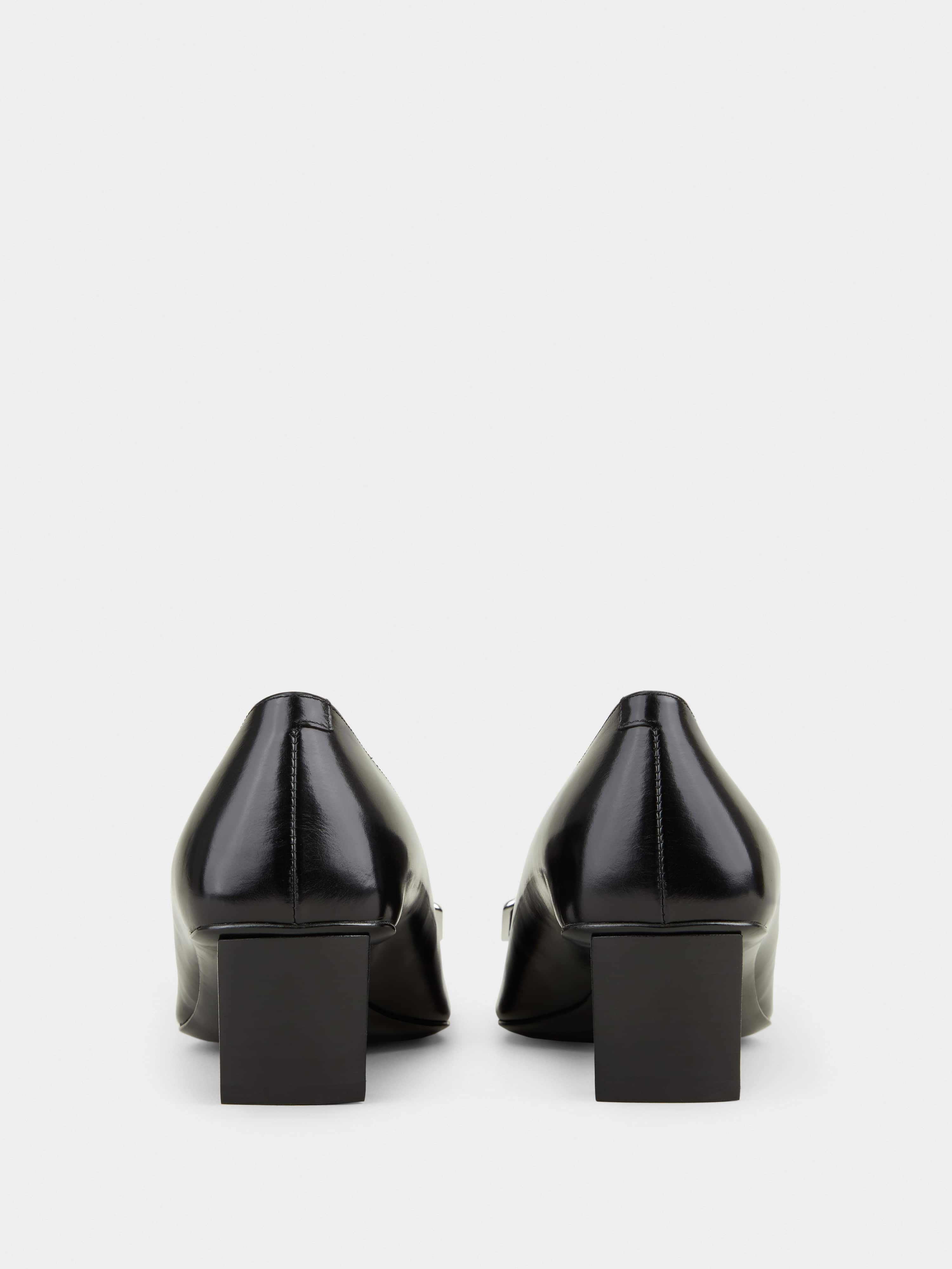 Belle Vivier Metal Buckle Pumps in Leather - 5