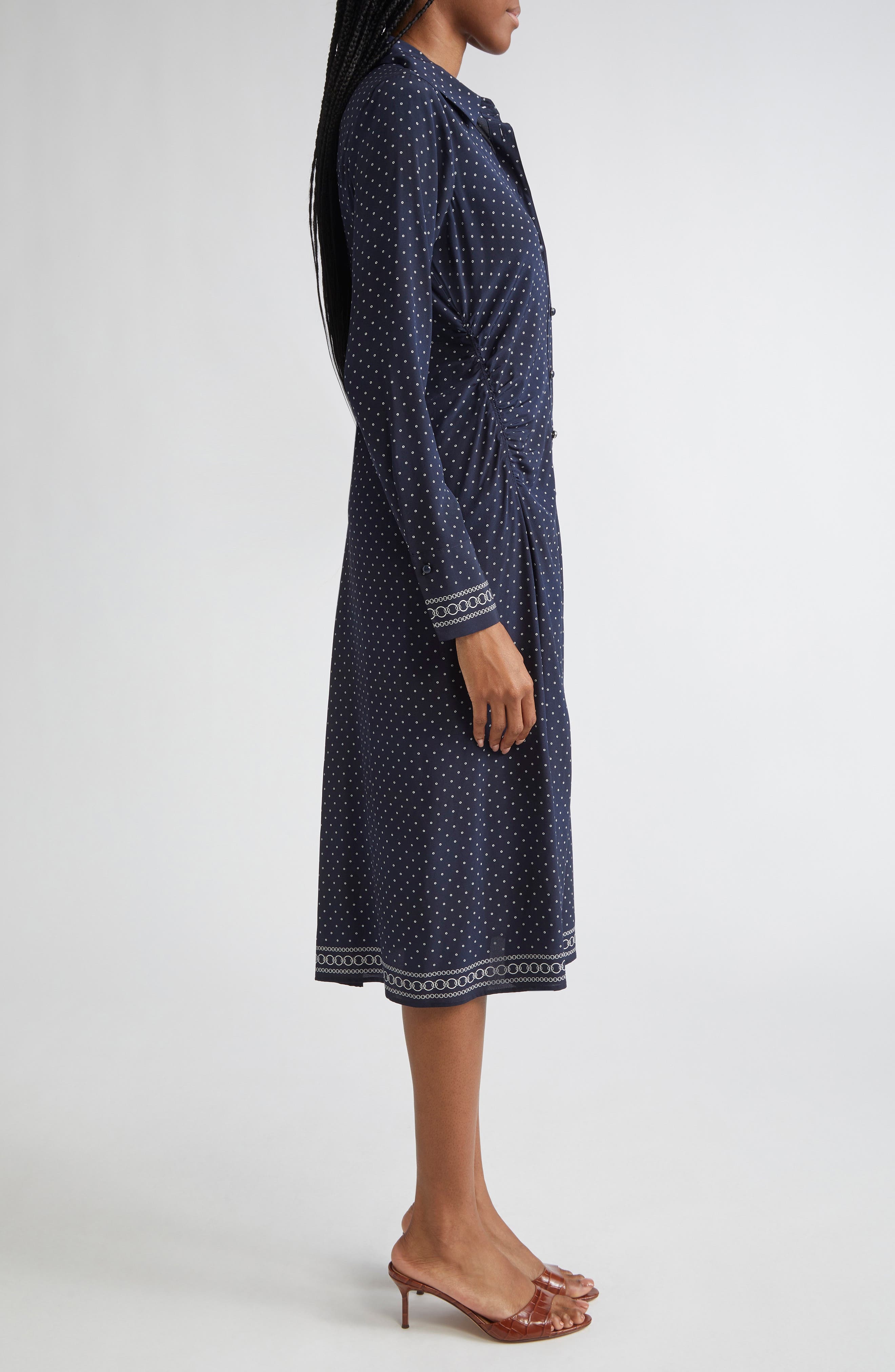 Veronica Beard Lex Mixed Print Long Sleeve Stretch Silk Shirtdress in Navy Multi at Nordstrom - 3