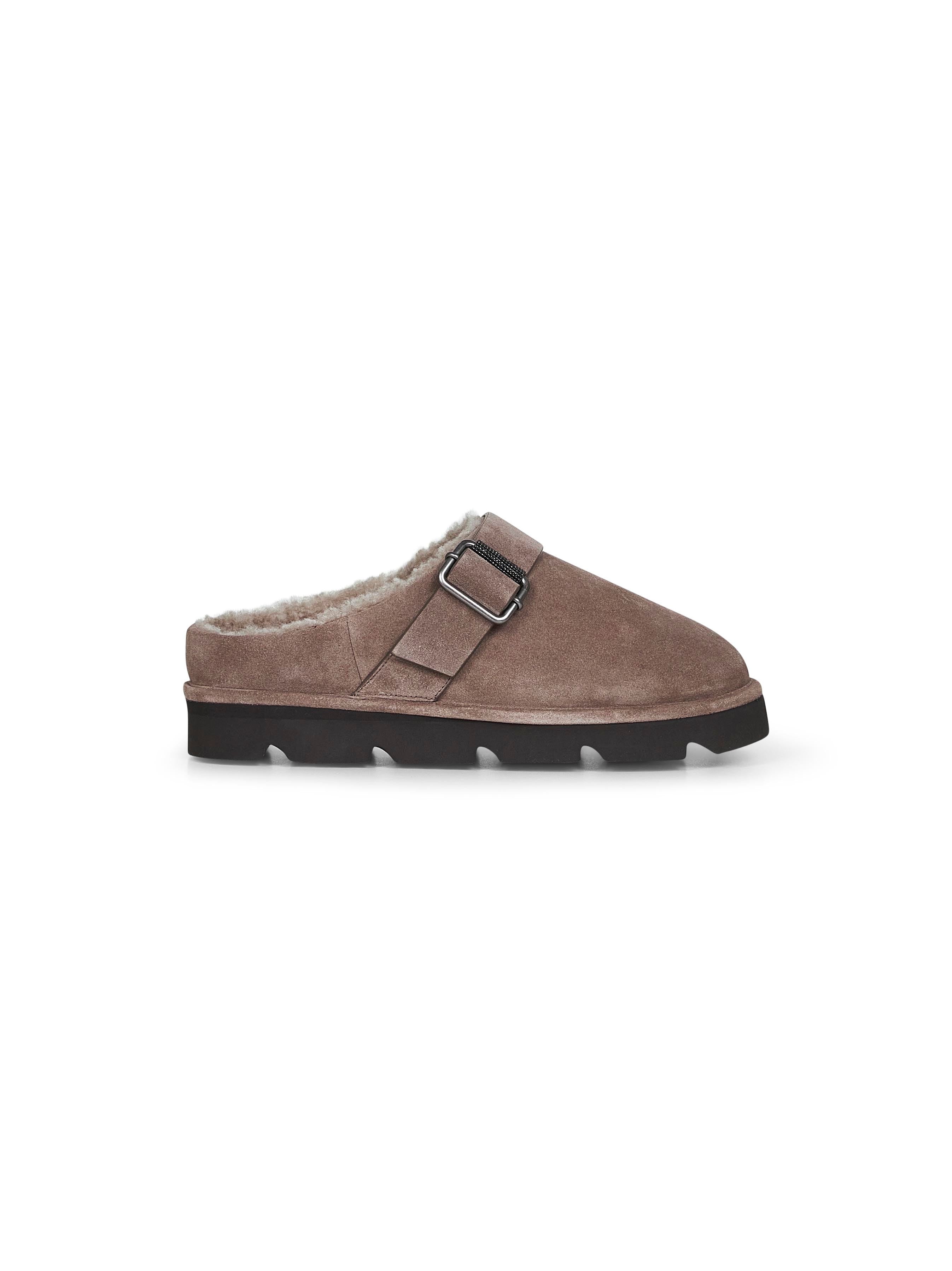 Clay suede slipper with monili - 1