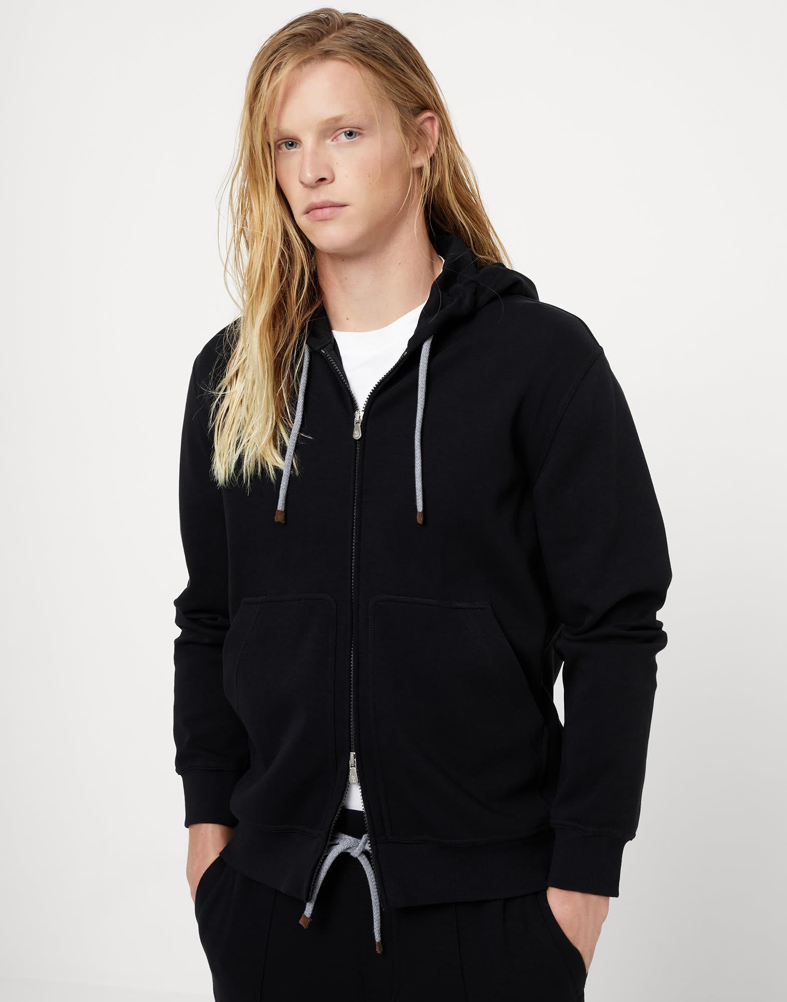 Techno cotton French terry hooded sweatshirt with zipper - 1