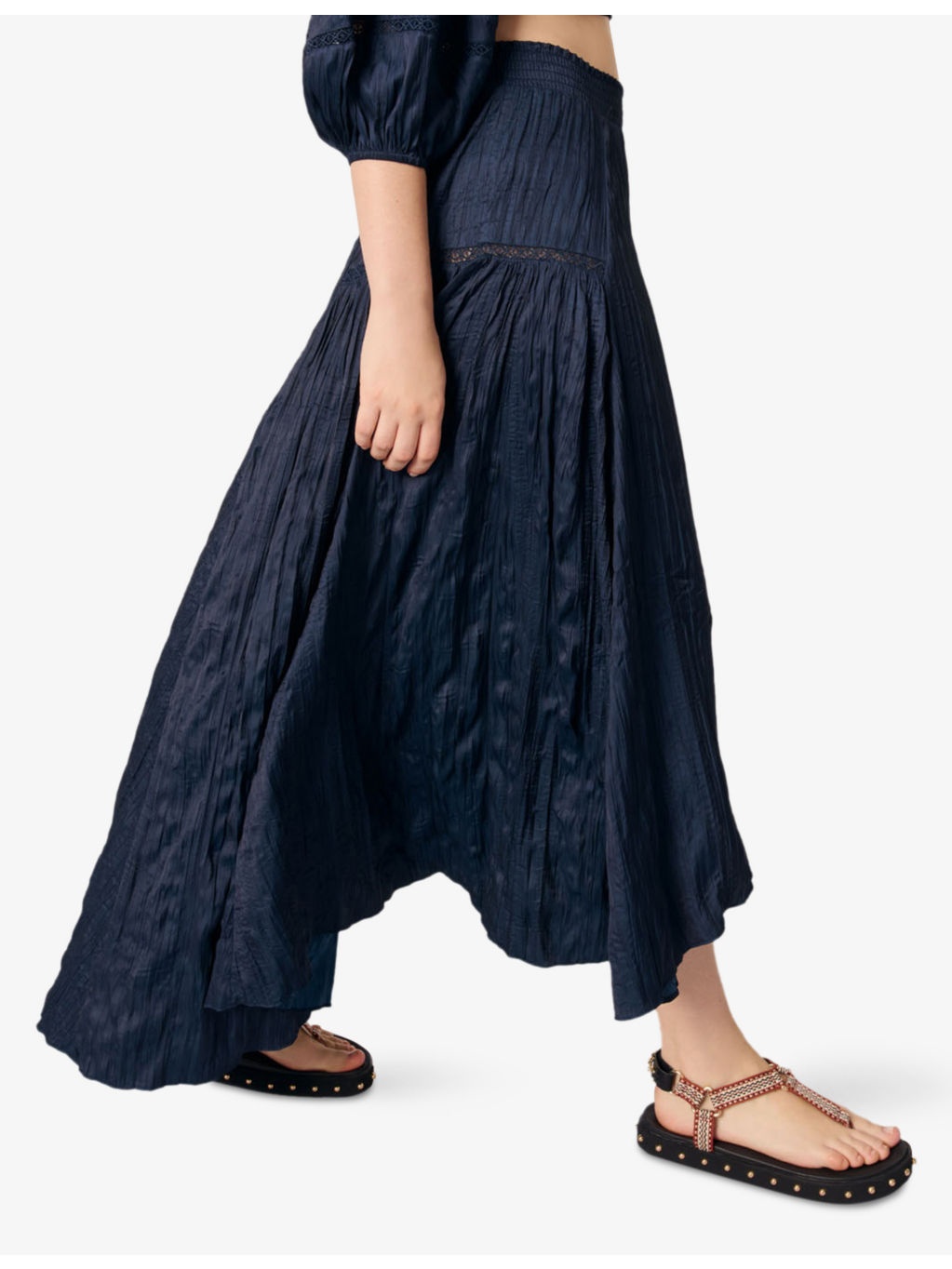 Pleated Asymmetric-Hem Woven Maxi Dress - 3