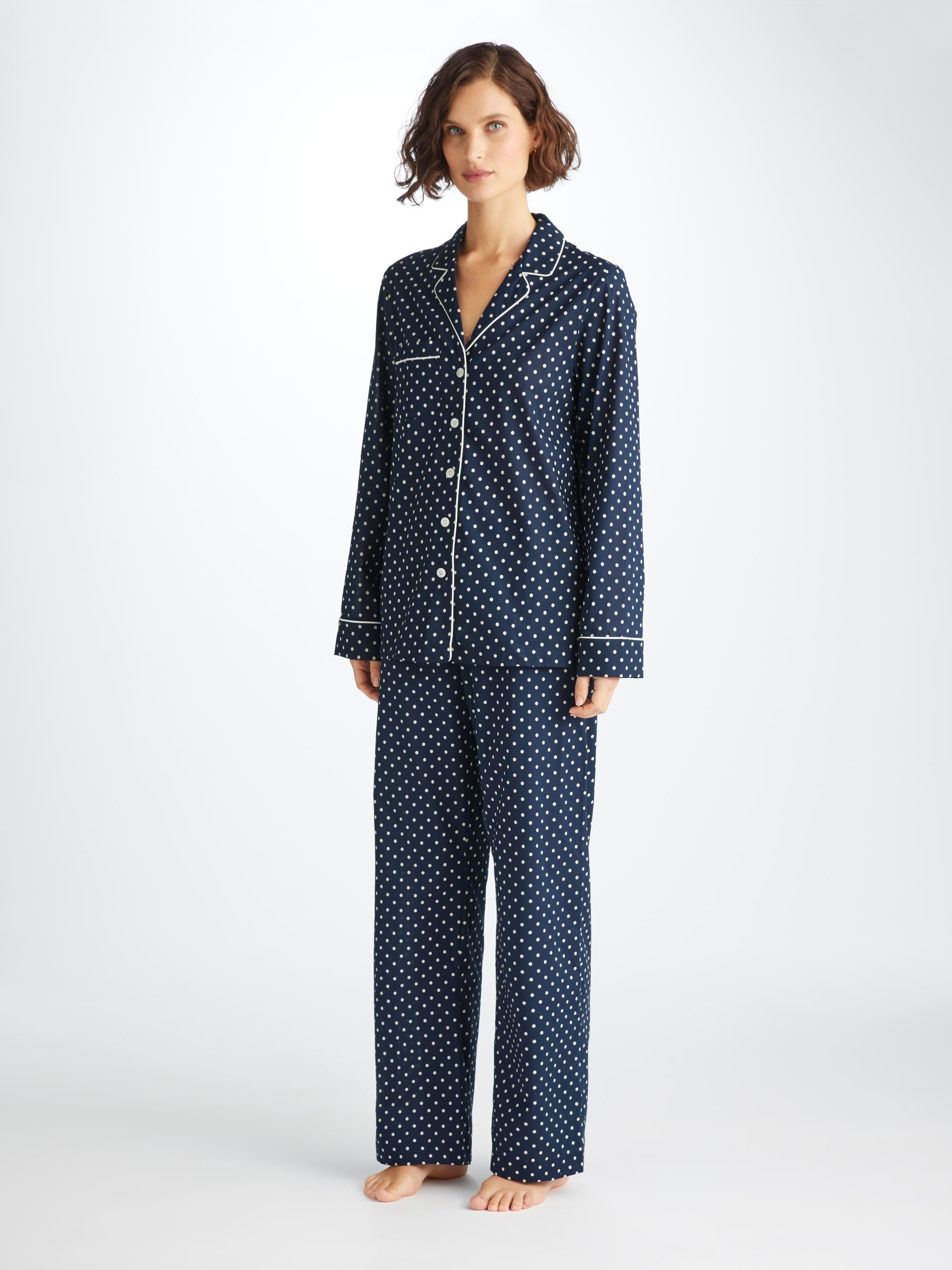 Women's Pajamas Cotton Batiste Navy Polka Dot Print - 3