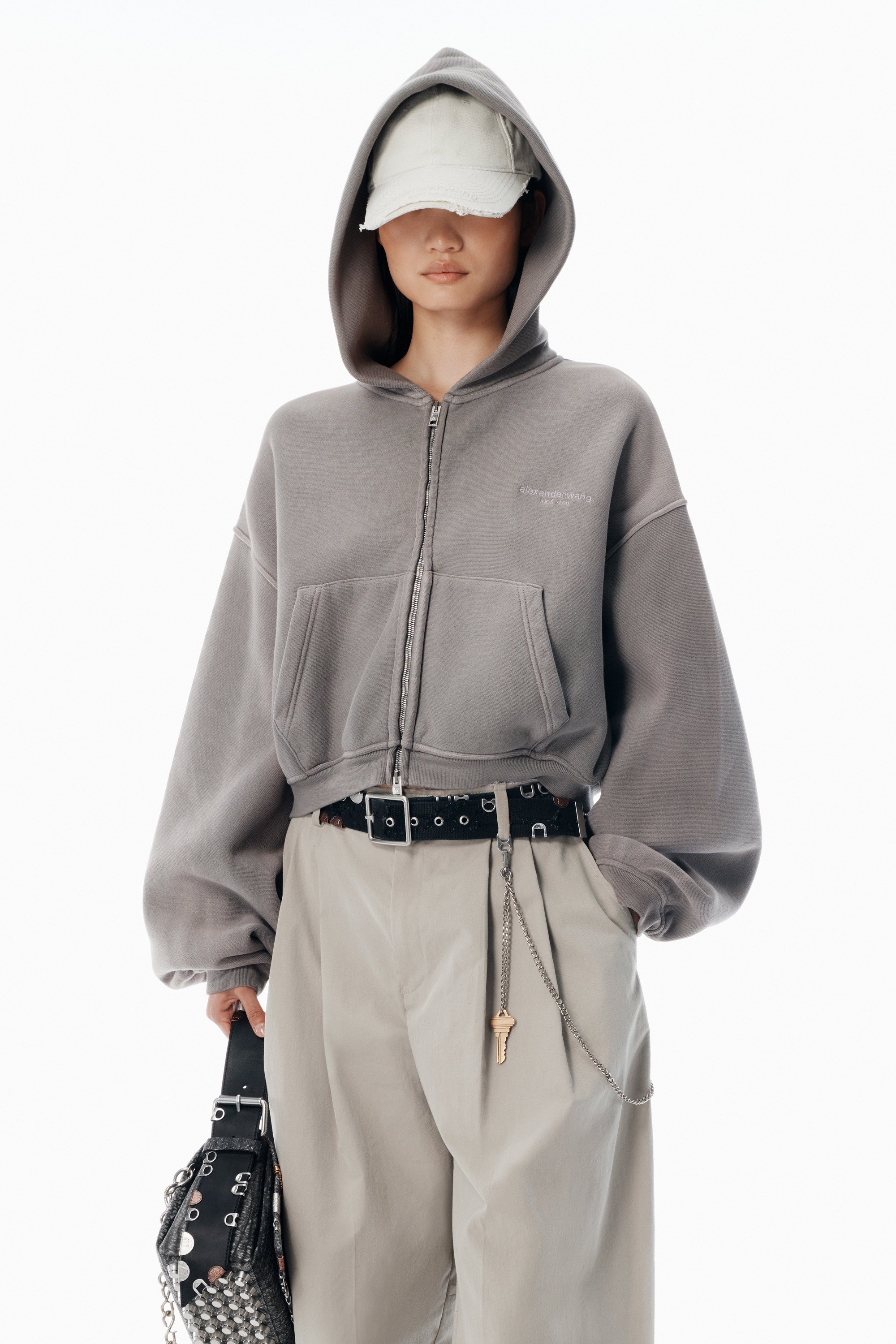 Grey Oversized Crop Hoodie - 2