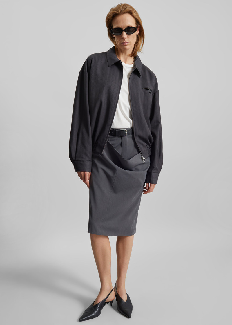 Minori Blouson Jacket - Charcoal/White Pinstripe 8
