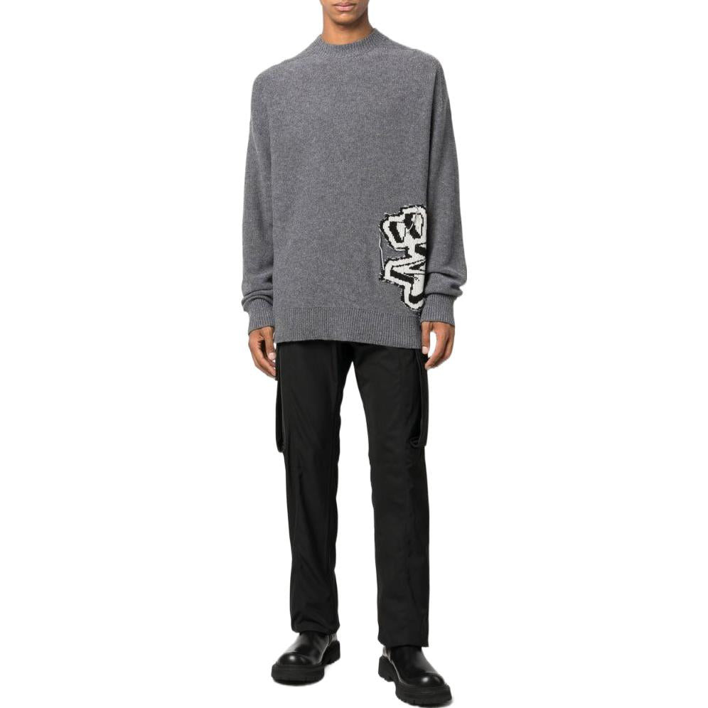 Men's Off-White FW22 Knit Long Sleeves Round Neck Wool Sweater Gray OMHE125F22KNI0010610-MEDIUM - 2