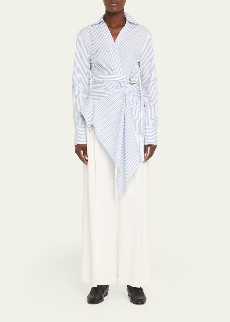 Monse Striped Belted Asymmetric Wrap Blouse outlook