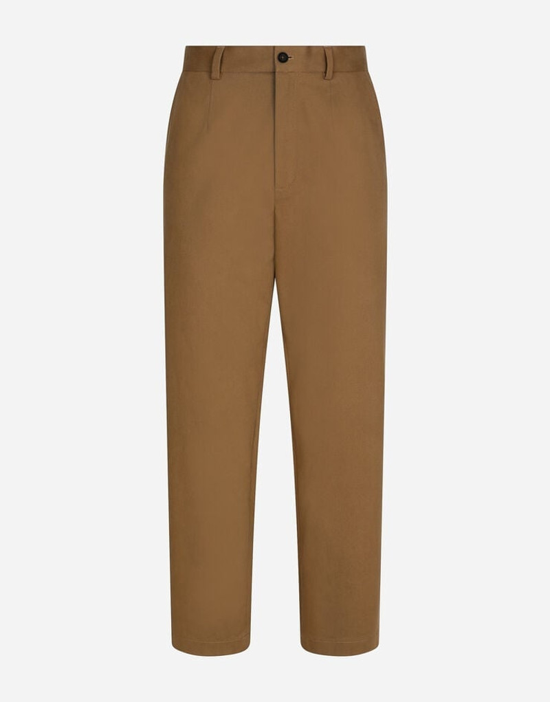 Stretch drill pants with logo label 1