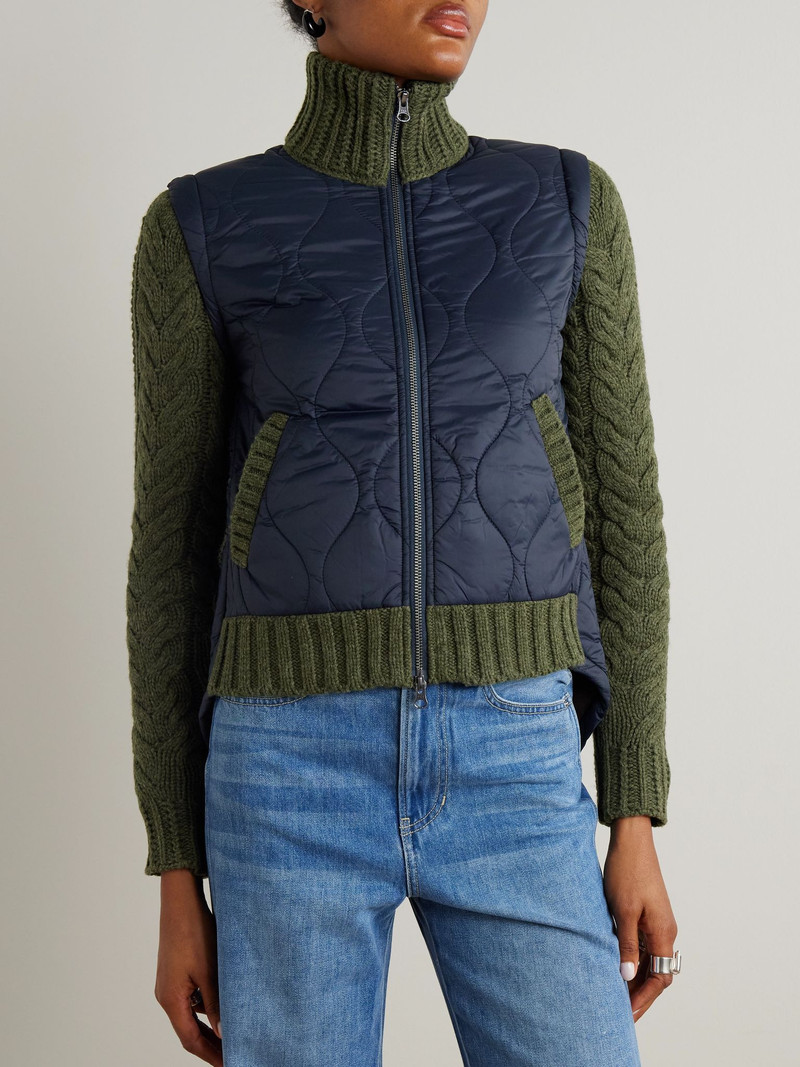 Patra cable-knit wool-blend and quilted shell jacket Multi 3