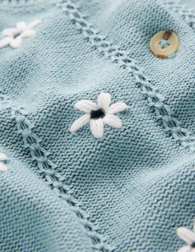 Valeria Crochet Trim Cardigan-Seamist Blue, Embroidery 3
