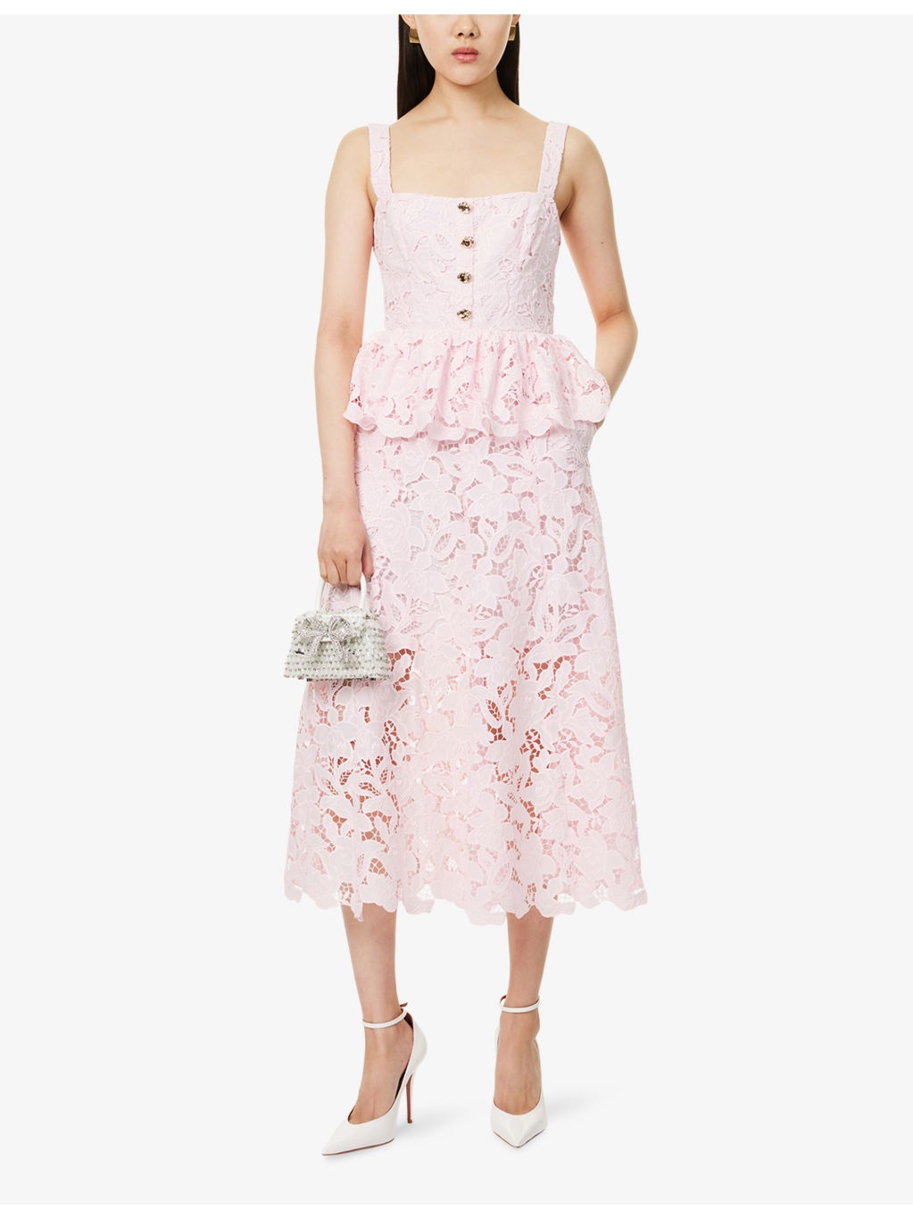 Peplum Sleeveless Lace Midi Dress - 2
