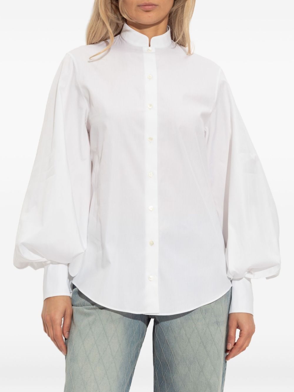 balloon-sleeve band-collar shirt - 3
