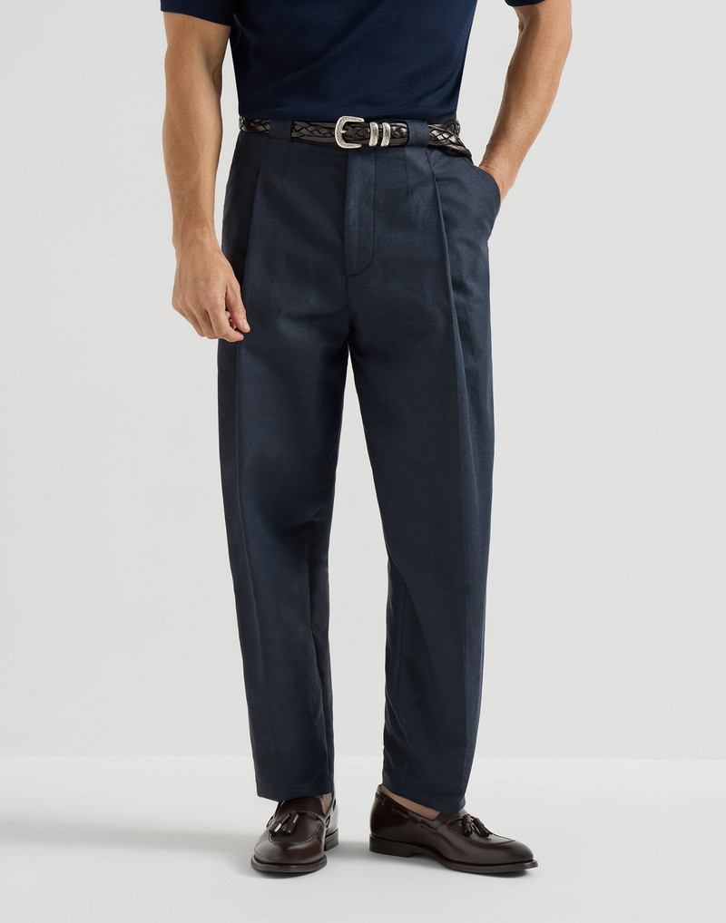 Cotton and linen panama trousers with pleat 2