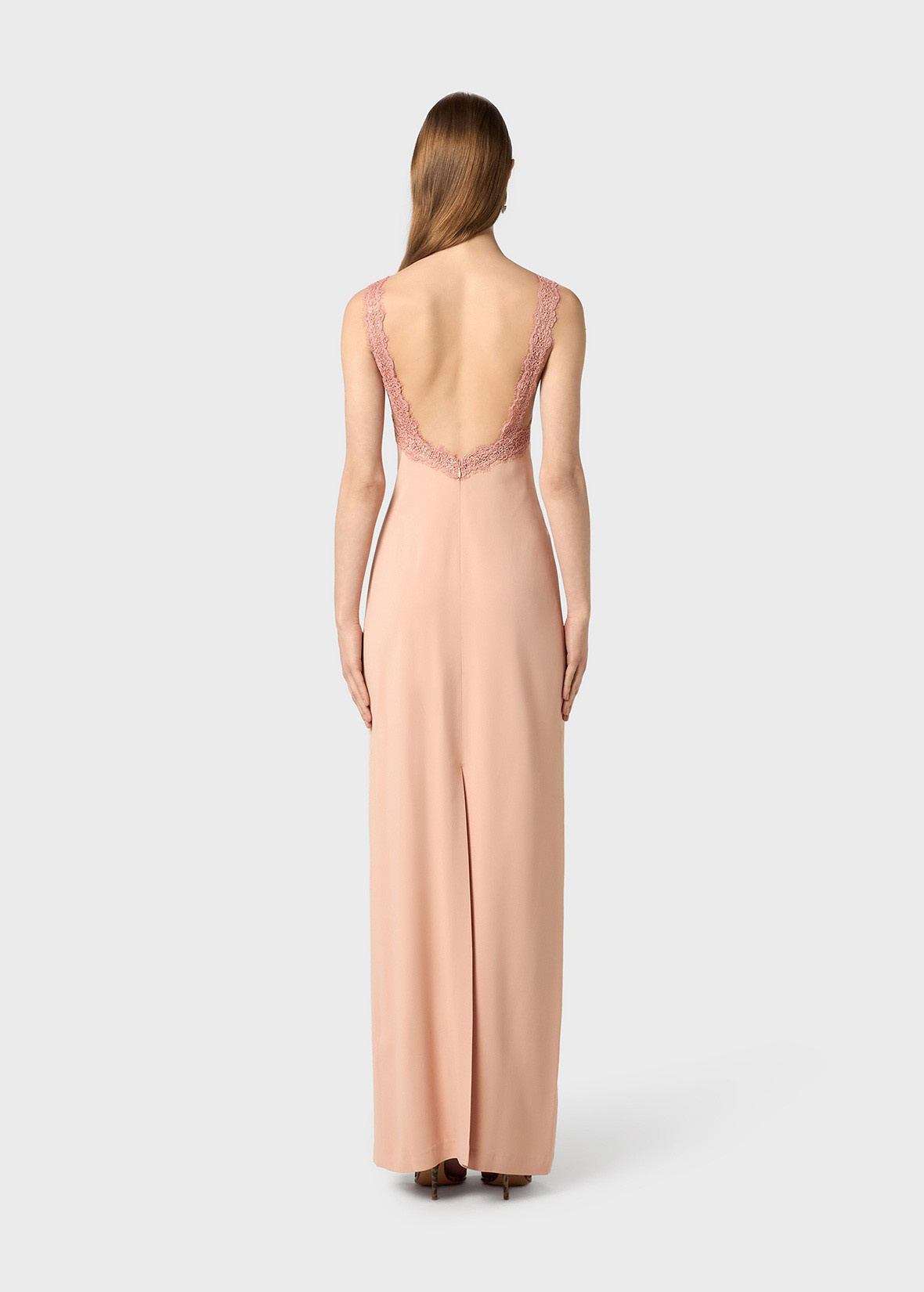 LONG DRESS IN SATIN WITH CUT-OUTS AND LACE - 4