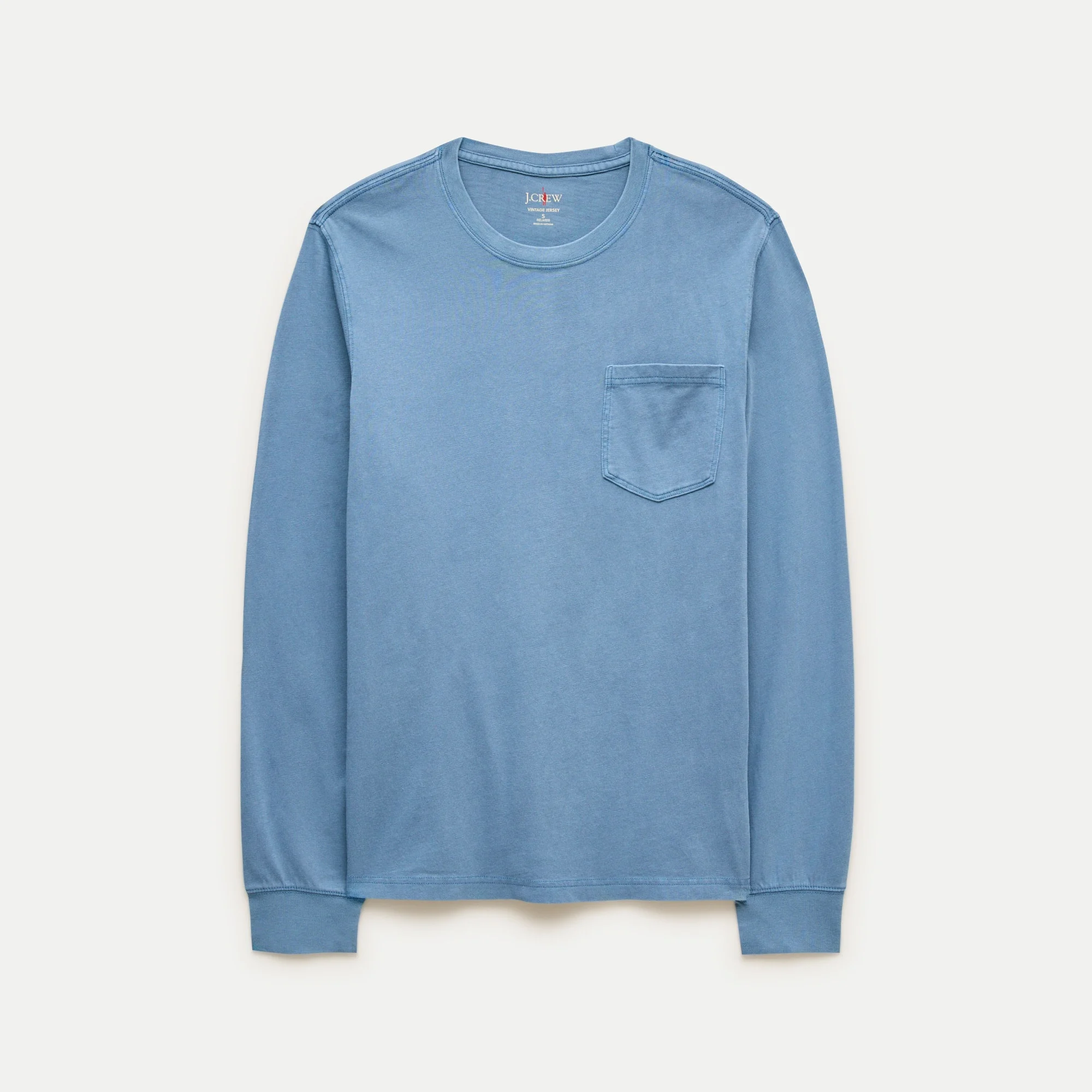 Long-sleeve vintage-wash cotton pocket T-shirt - 1
