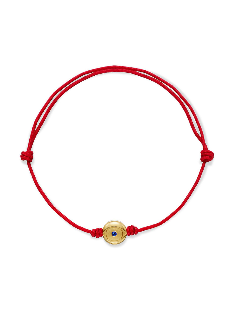 Men's Evil Eye Cord Bracelet with 18K Yellow Gold - Red Sapphire 4
