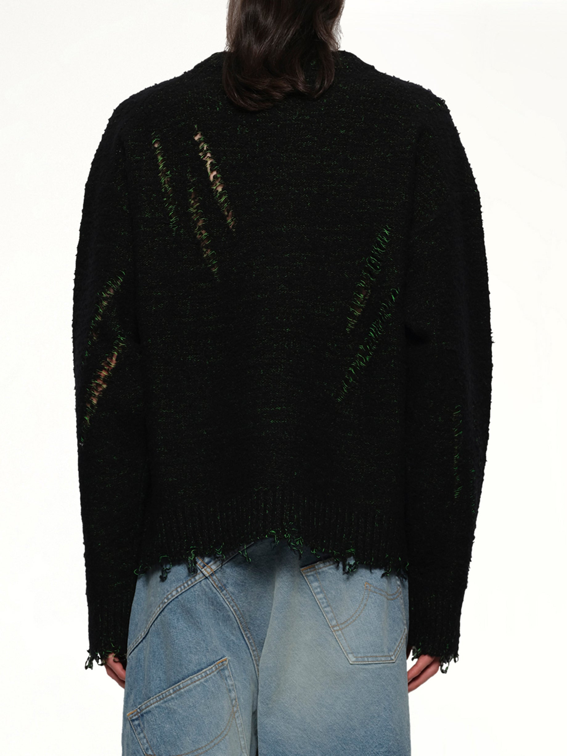 Skelton Scratch Knit Pullover in Black - 5