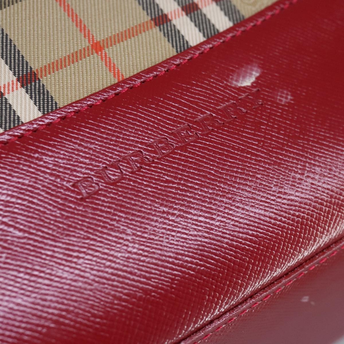Burberry Nova Check Tote Bag Canvas Leather Beige Red - 10
