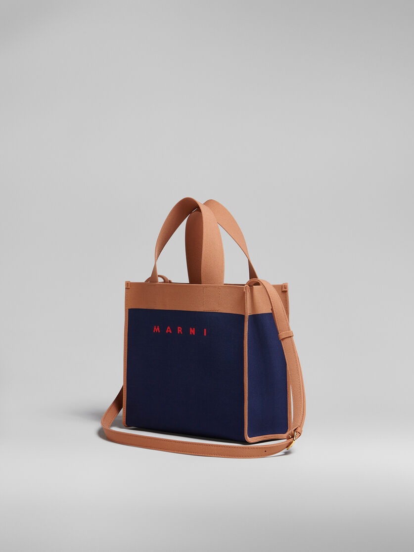 SMALL SHOPPING BAG IN BLUE AND BROWN JACQUARD - 3