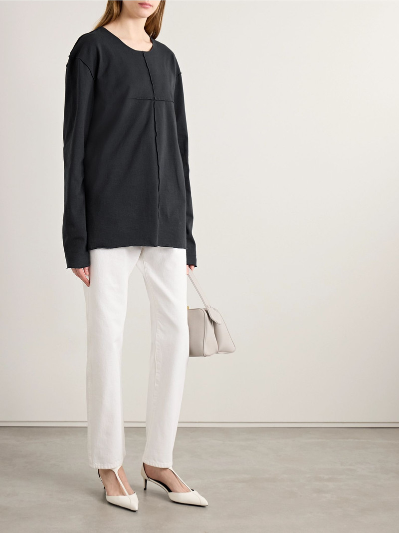 KHAITE Kit paneled cotton-jersey T-shirt Black outlook