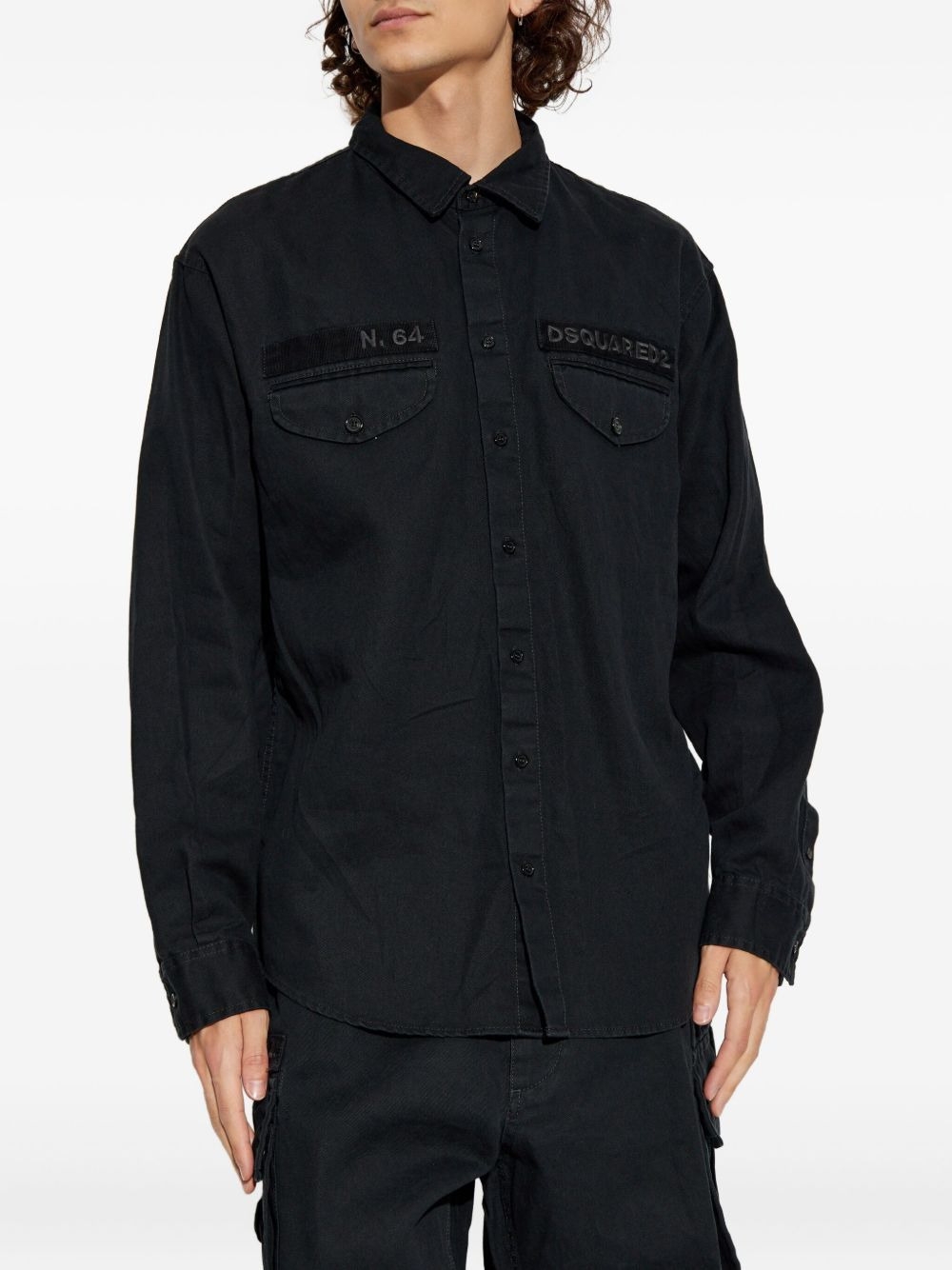 logo-embroidered cotton shirt - 3