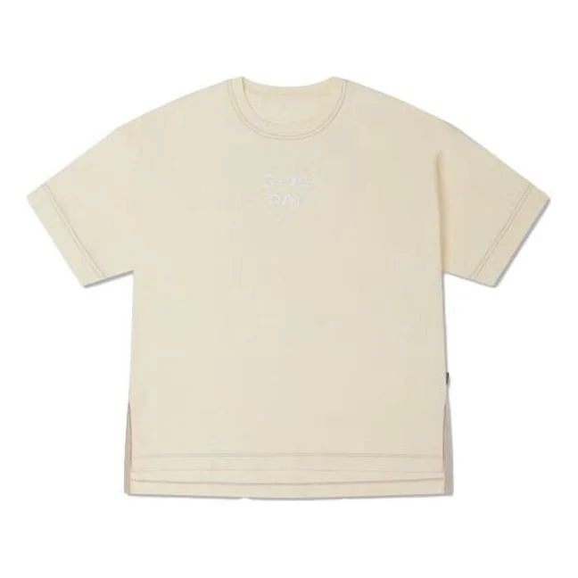 (WMNS) Converse Contrast Stitch Slit Logo T-Shirt 'Beige' 10025874-A02 - 1