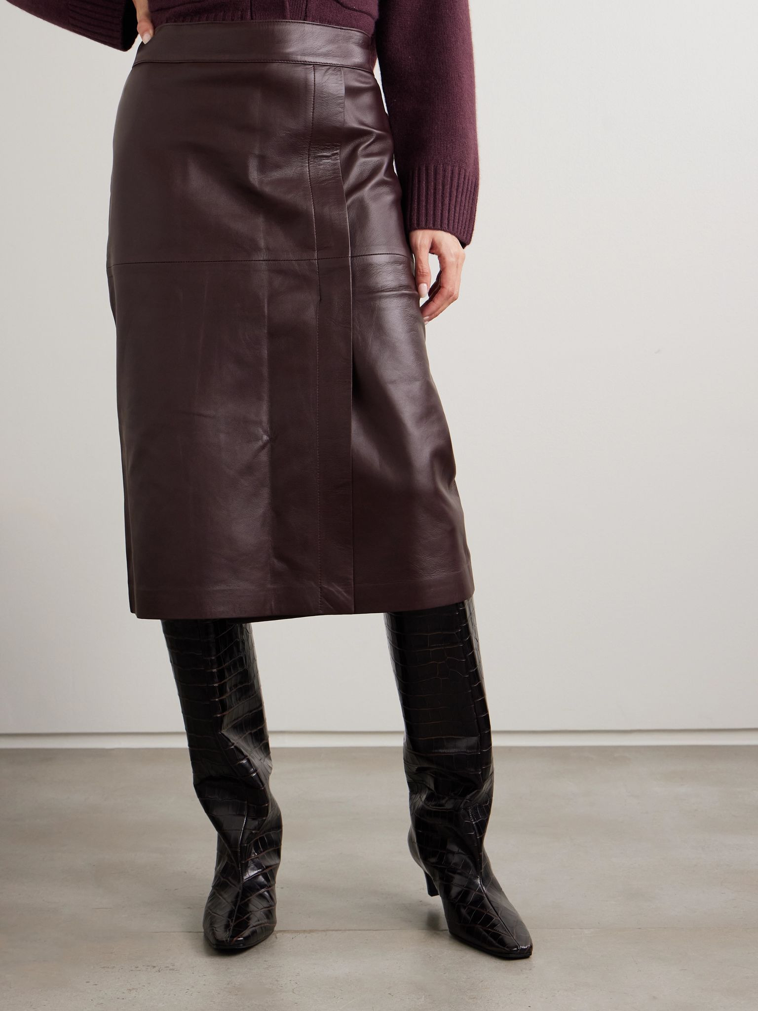 Sevres paneled leather skirt Plum - 3