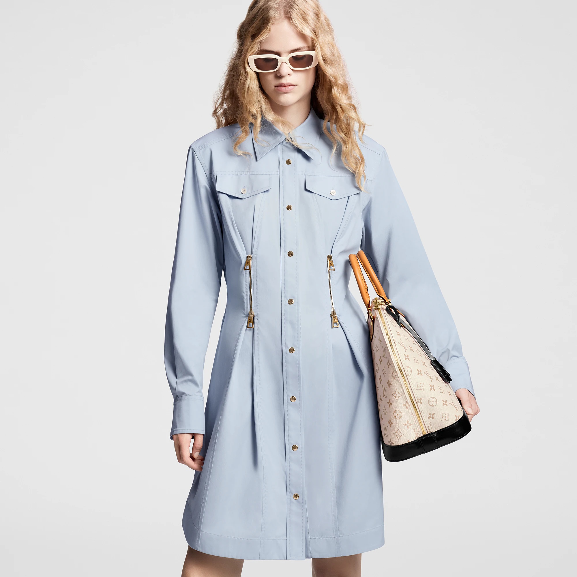Zipper Waist Shirt Dress - 5