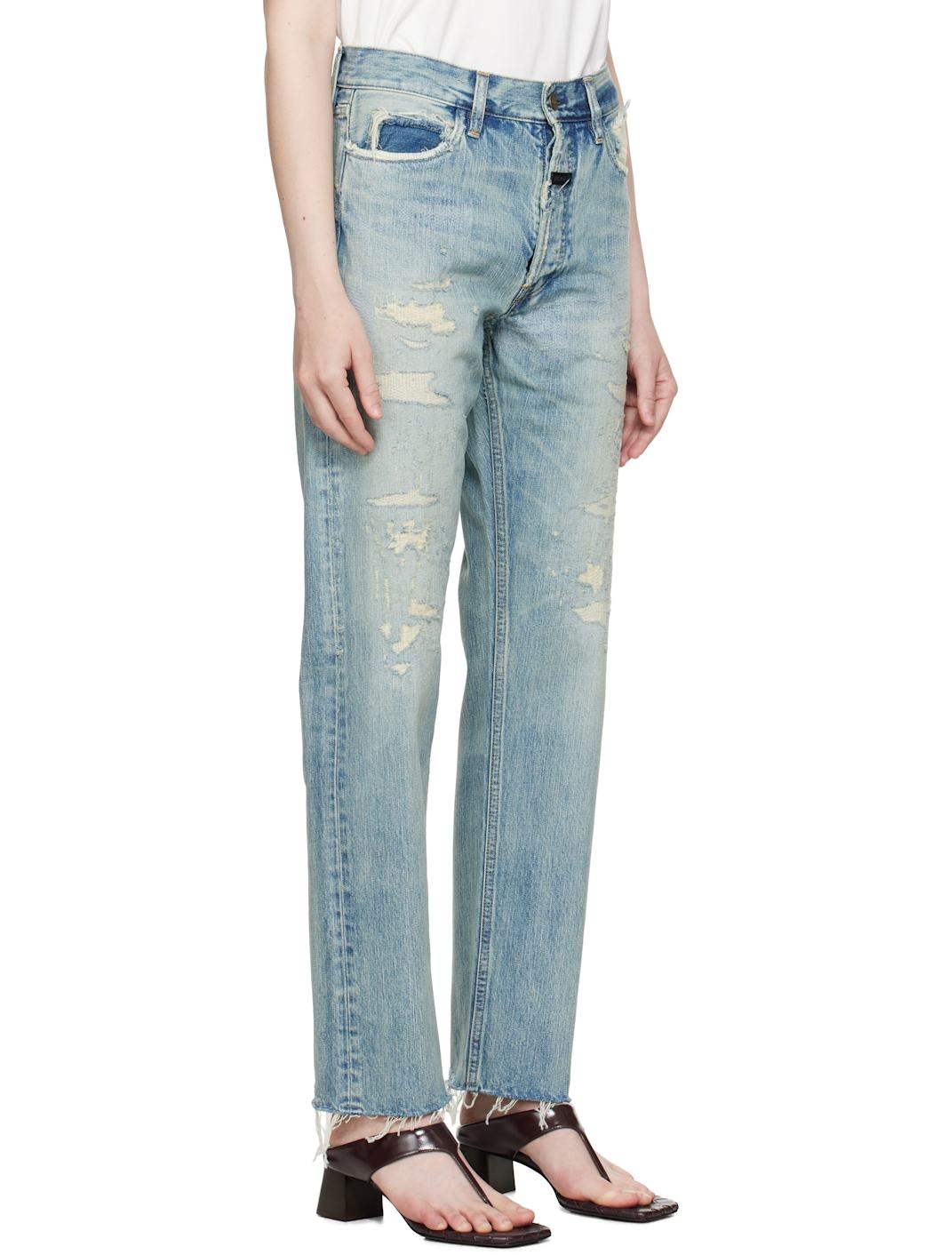 Blue Repaired Classic 5 Pocket Jeans - 2